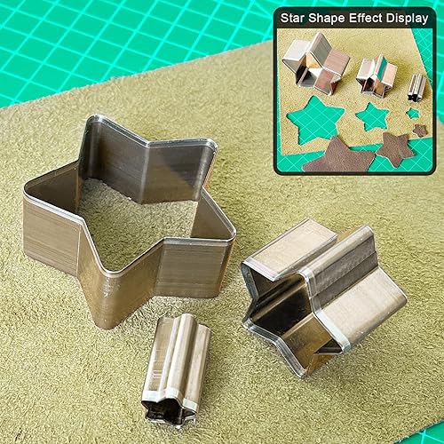 Miniatura 5 de YKSPLUSK Juego de 9 herramientas de corte de agujero de cuero, 3 tamaños de cortadores de corazón+cortadores de estrellas+cortadores de gotas de