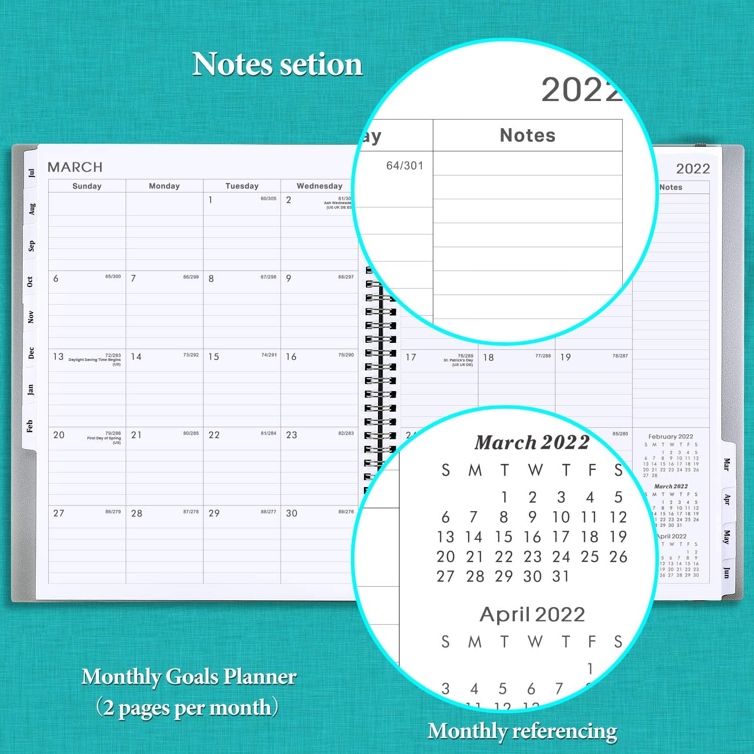2021-2022 Planner - Weekly & Monthly Planner from Jul 2021-Jun 2022 with Tabs, Elastic Closure and Thick Paper, Back Pocket with 21 Notes Pages, 9" x 11"