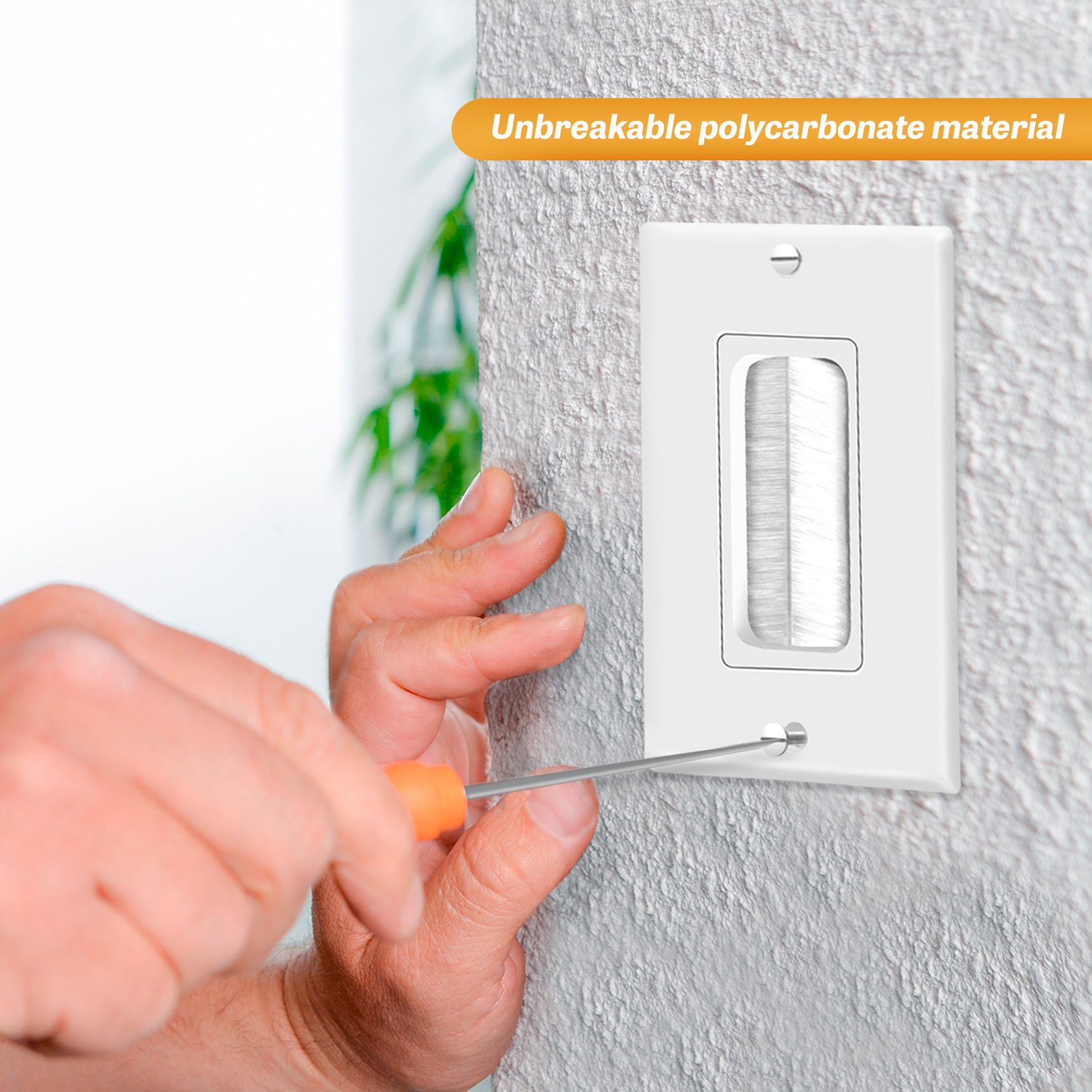 TOPGREENER 6 Pack Bristled Brush Wall Plate Multimedia Pass-Through Insert for Low Voltage Cables, HDMI Cables, Coaxial Cables, Speaker Wires, Home Theater Systems, Size 1-Gang 4.50" x 2.75", White