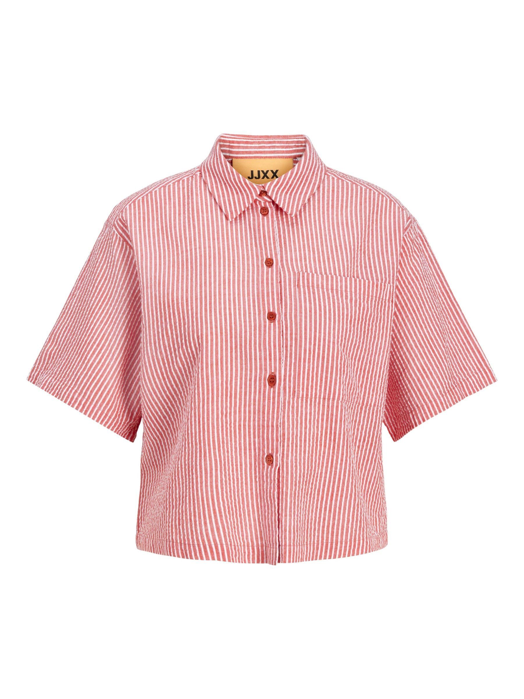 JJXX Women's Jxwindy Seersucker SS Shirt WVN Sn Shirt, Racing red; Detail: Striped, S