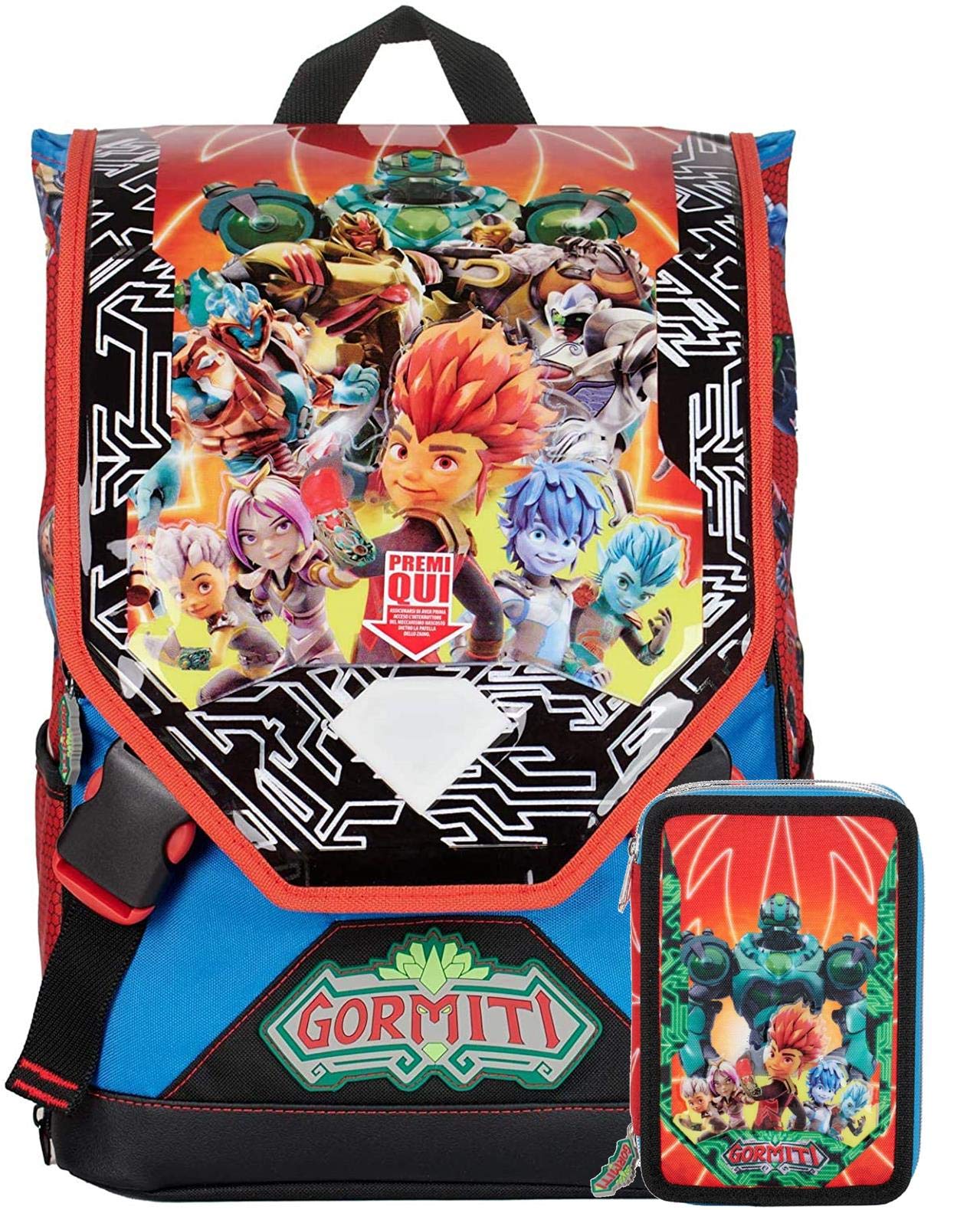 G.P. Schoolpack Zaino Scuola Gormiti Estensibile 40x27x13(+9) cm + Astuccio 3 Zip Completo