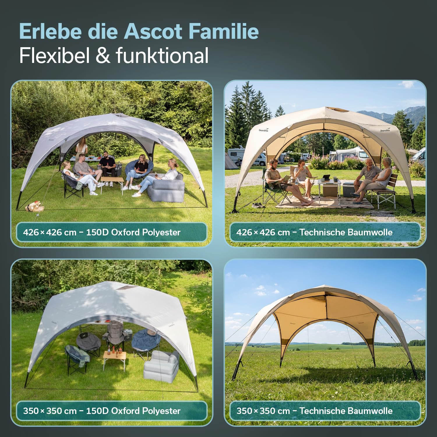 Skandika Pavillon Event Shelter Ascot 350 | Outdoor Gartenpavillon, 230 cm Stehhöhe, Sonnenschutz UPF 50+, wetterfest, Regenschutz, stabile Stahlstangen, Sonnensegel | Partyzelt für Festival, Strand