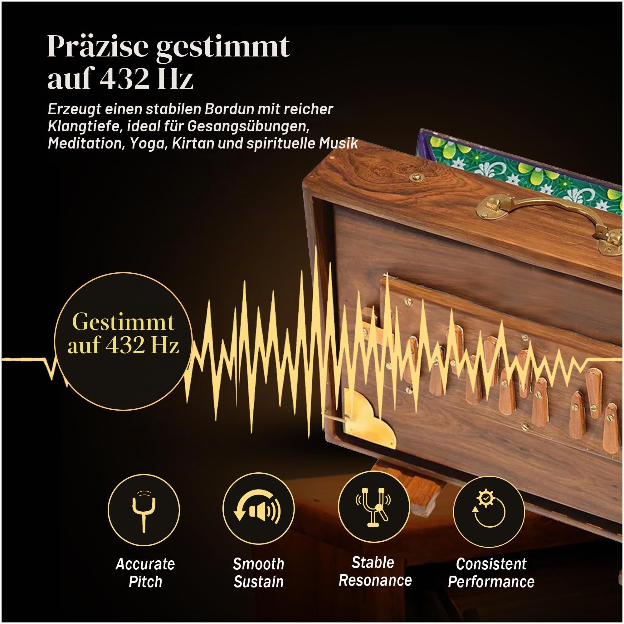 Shruti Box mit 13 Tönen, gestimmt, 432 Hertz gepolsterte Tragetasche, aus Teakholz