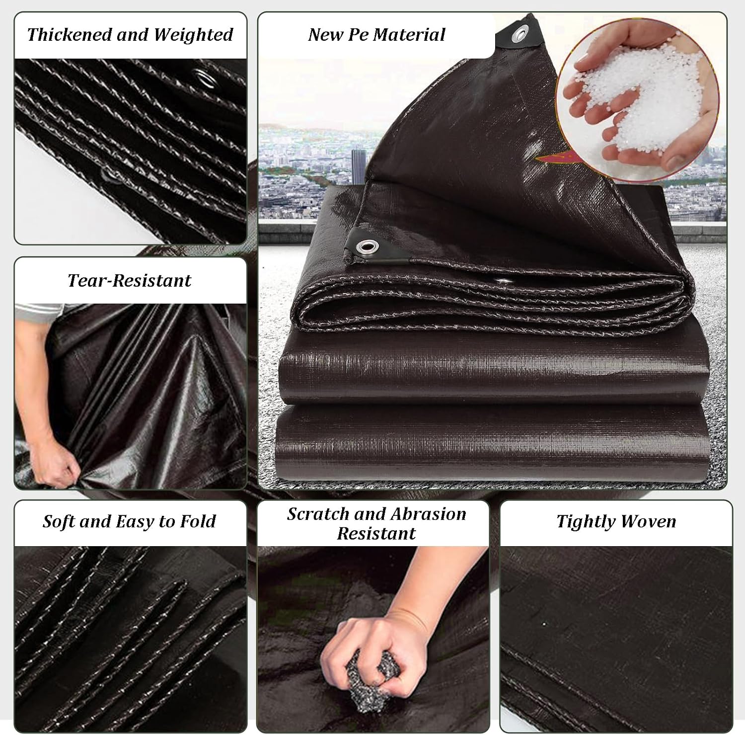 12x30Ft Tarps 16 MIL Poly Canopy Shelter Cover Tarp Reinforced Edges Waterproof UV Resistant, Tear and Color Fade Resistant, for Home, Boats, Cars, Camp, Outdoor Pool Brown