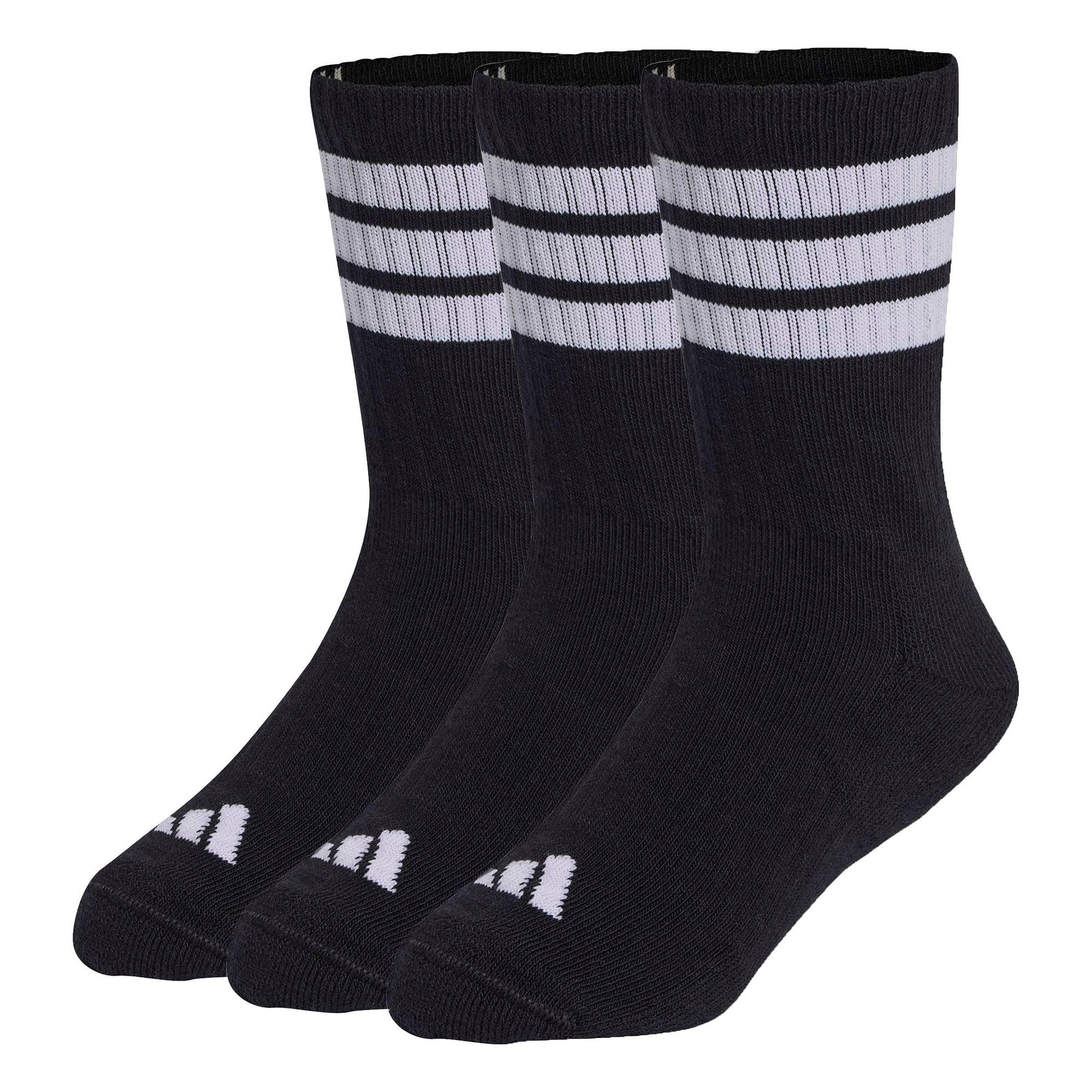 adidas Unisex Kids 3STRIPES CUSHIONED SPORTSWEAR CREW SOCKS 3 PAIR PACK, black/white/white, 4-5 Years