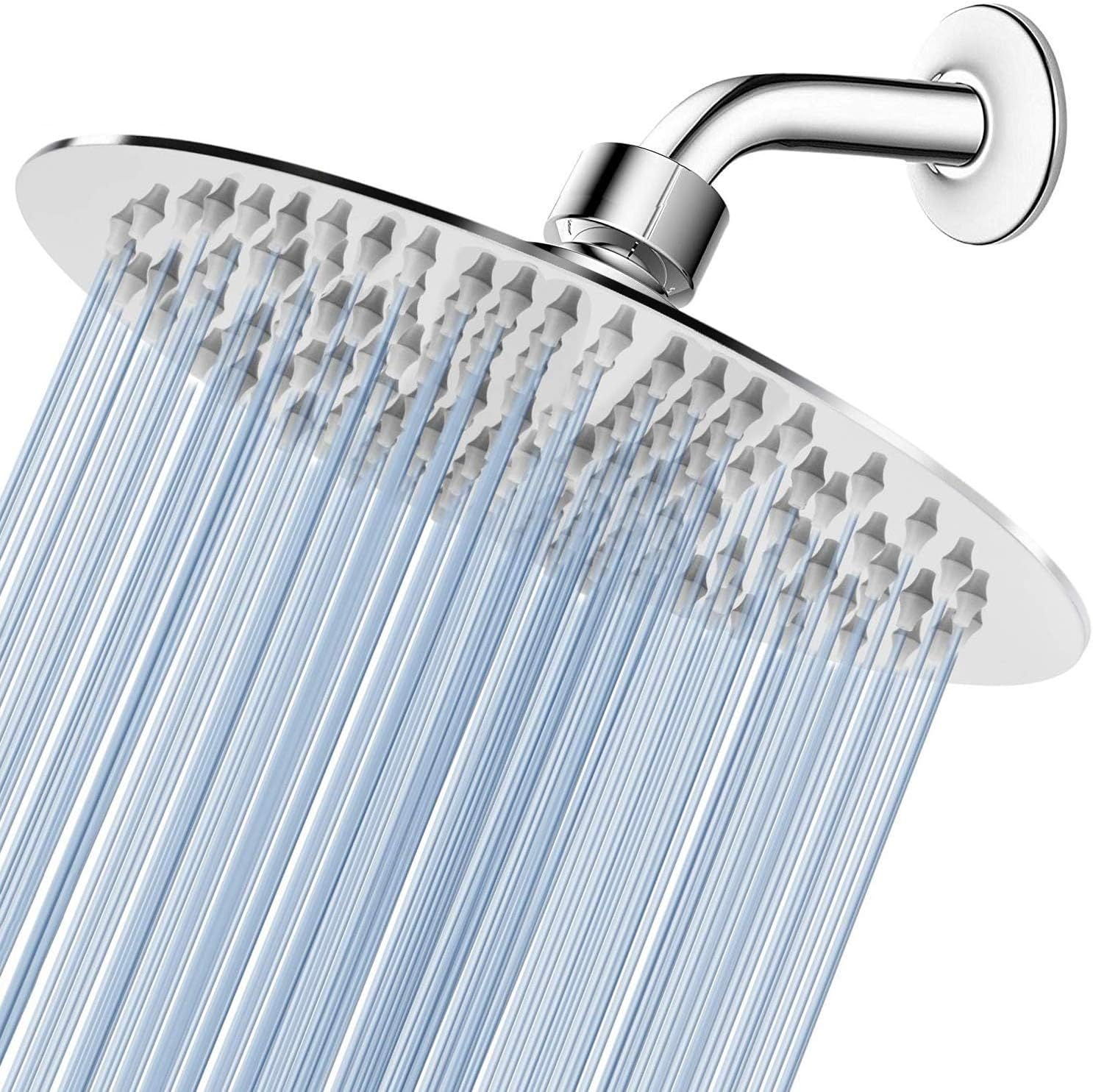 – SYOSI Rain Shower Head, 8 Inch Round High Pressure Showerhead, Ultra-Thin Stainless Steel 304 High Flow Rainfall Shower Head with Shower Arm