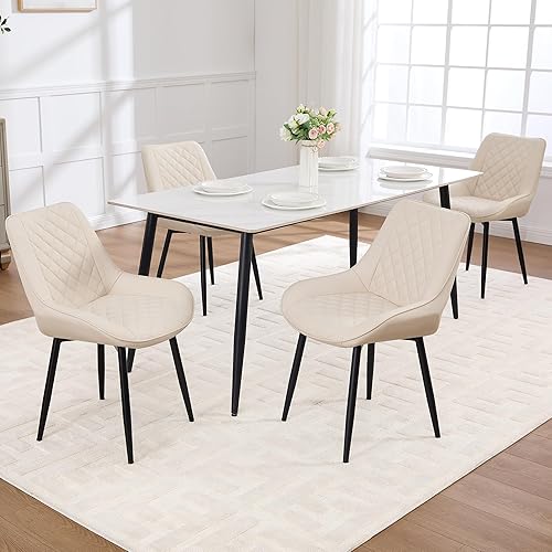 Juego de 4 sillas de comedor, modernas sillas de comedor con cojines gruesos, sillas tapizadas de piel sintética para cocina, comedor con patas