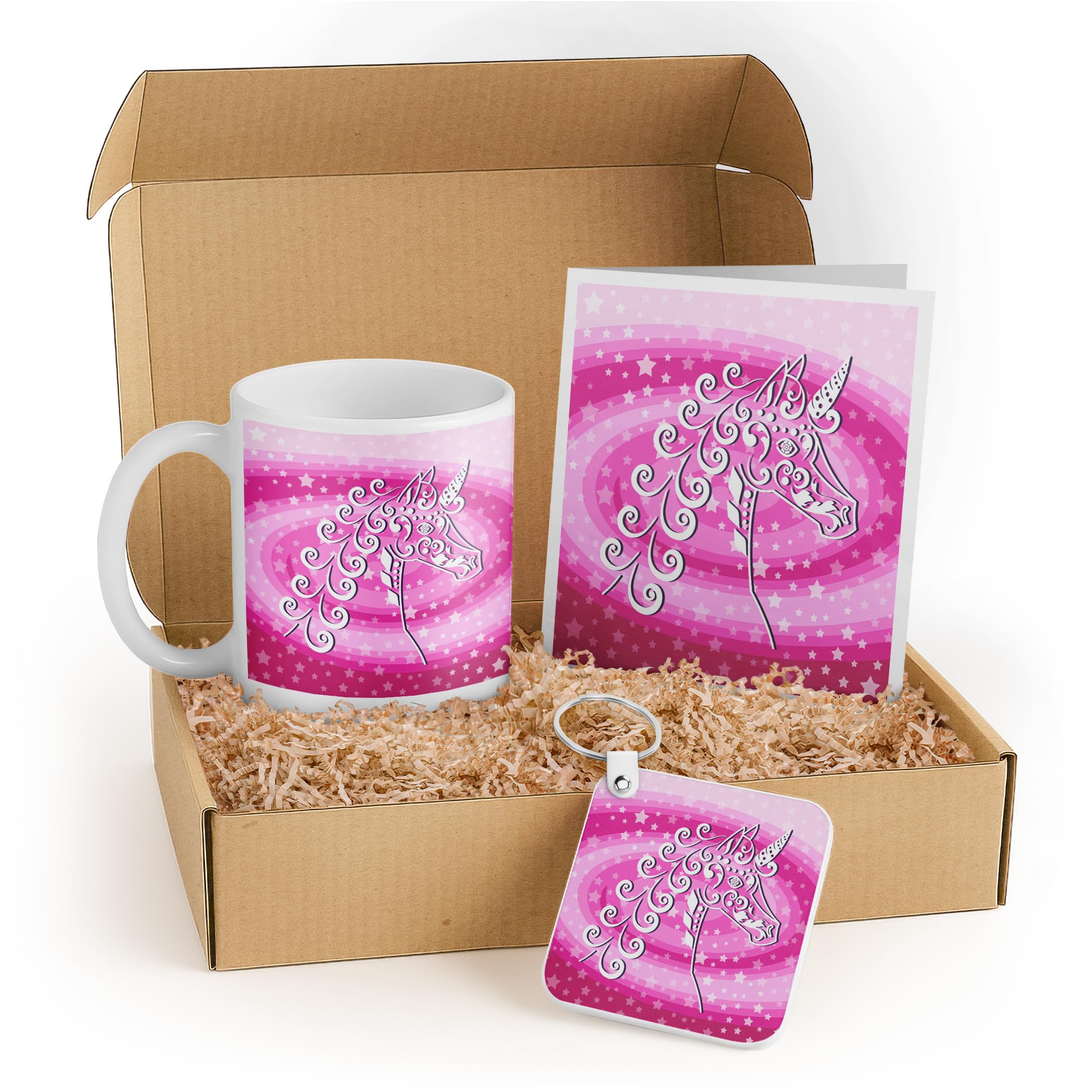 3dRose Magical Unicorn Gift Set for Kids - Mug, Keychain, and Greeting Card - Ideal Birthday Gift for Children and Friends