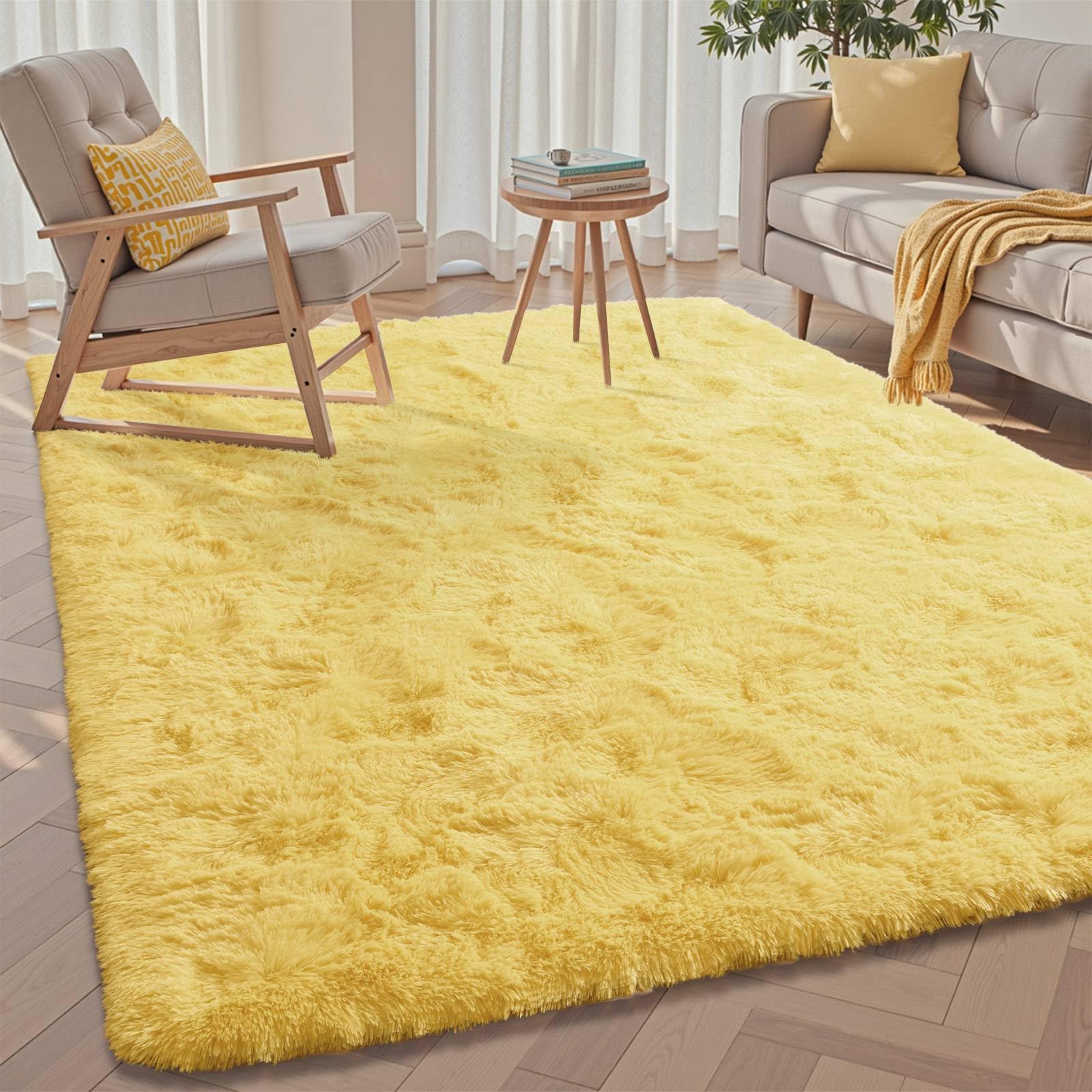 Yellow Rug for Bedroom Shag Area Rugs 4x6 Fluffy Living Room Plush Carpet Non Slip for Nursery Kids PlayRoom Light Color