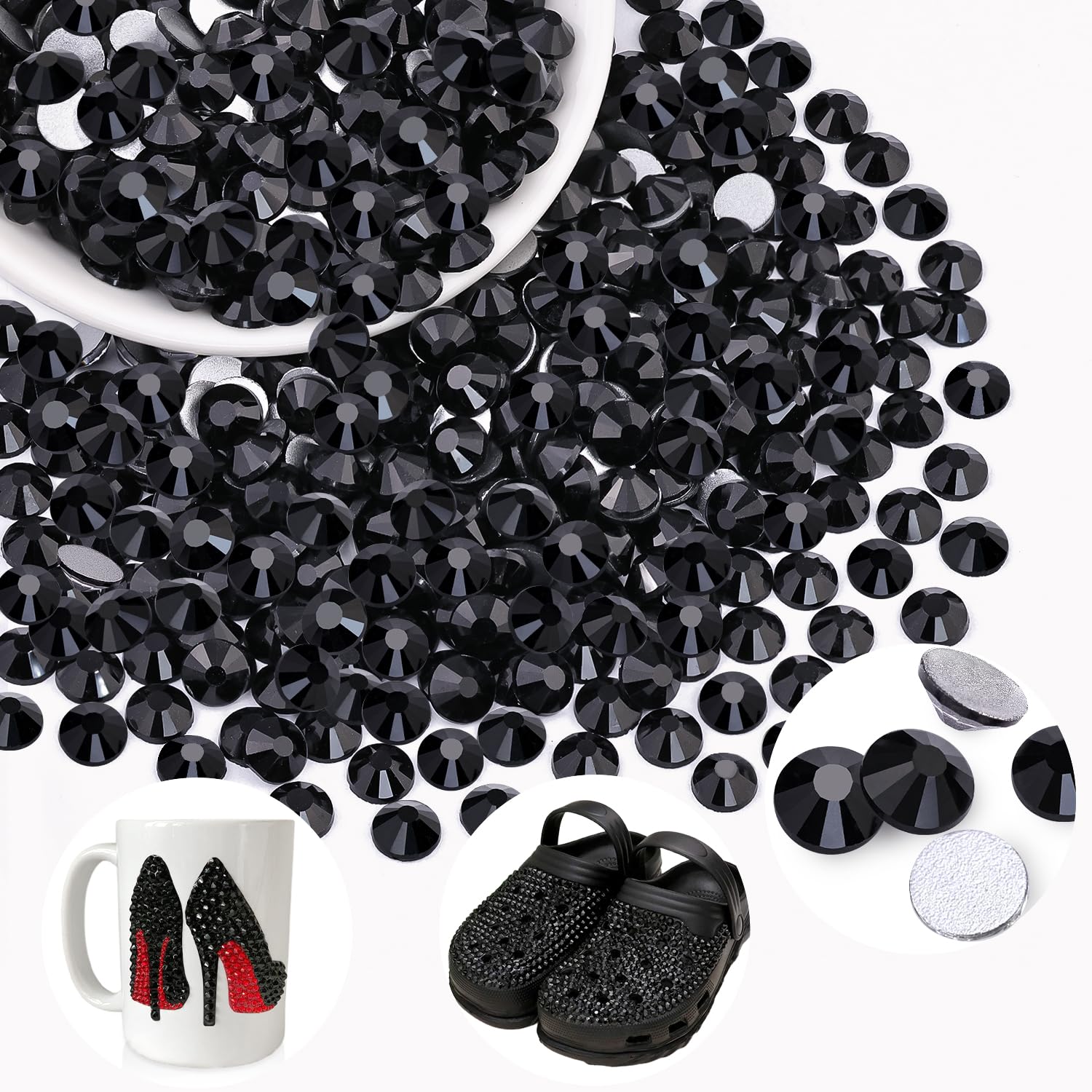 400PCS SS30/6mm Glass Crystal Rhinestones (Jet Black), Bedazzling Flatback Rhinestones for Crafting DIY Crafts Nail Art Makeup Decoration, Gems