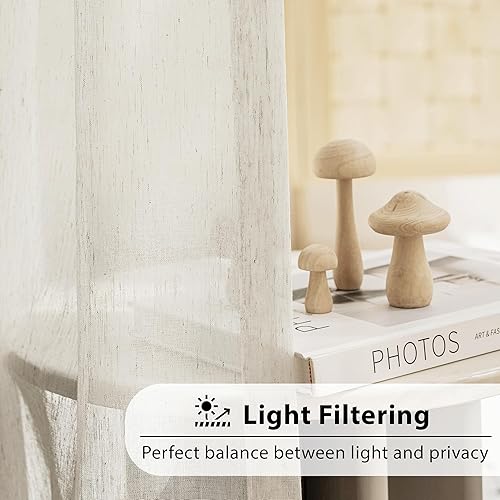 Miniatura 3 de FMFUNCTEX Cortinas de lino transparente para puerta corrediza para dormitorio, cortinas beige de 84 pulgadas de largo, cortinas de ventana para sala