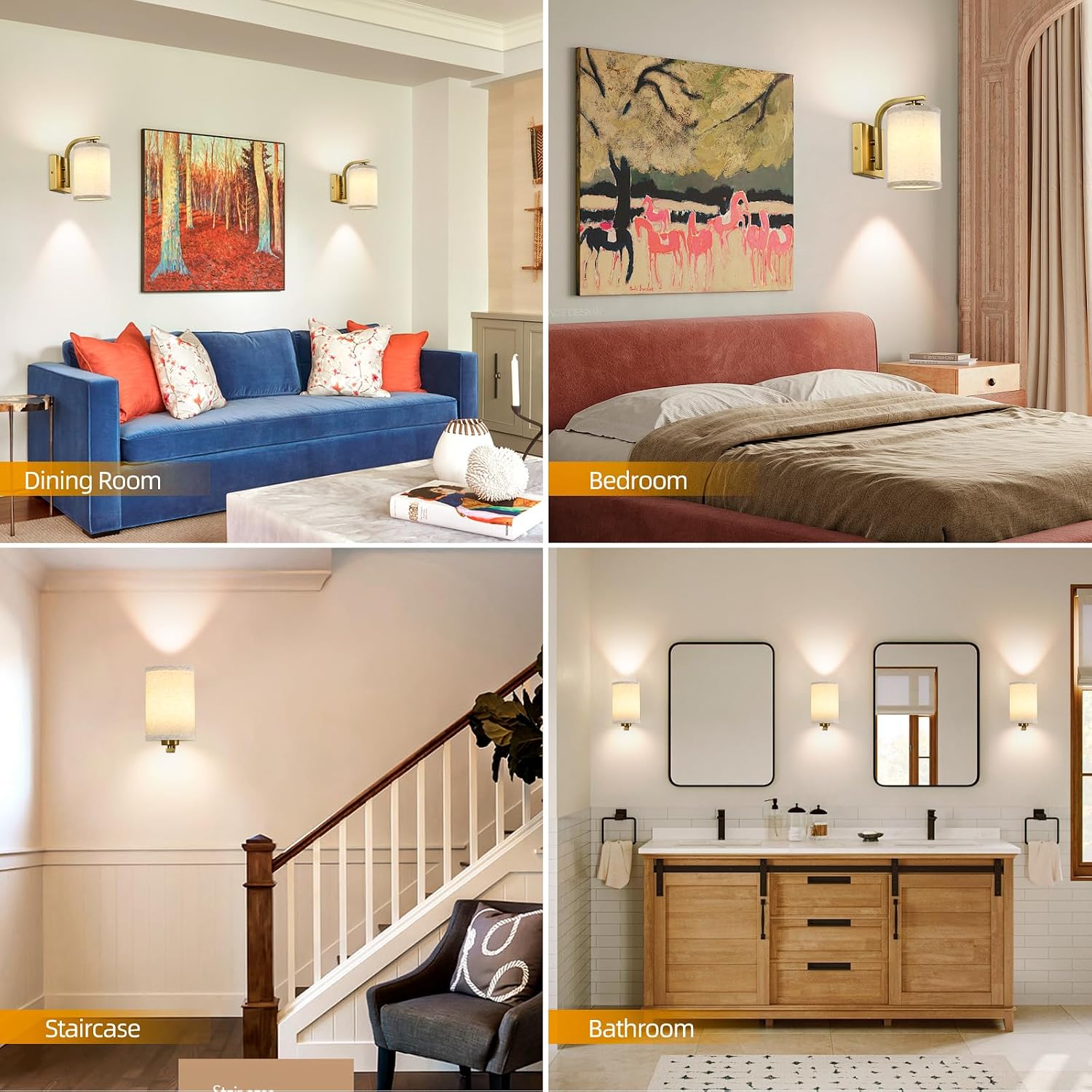 Battery Operated Wall Sconces Set of Two, Dimmable Battery Wall Light with RGB Bulb, Rechargeable Wall Mounted Sconce Lamp with Remote Control for Bedroom, Living Room, Entryway, Gold