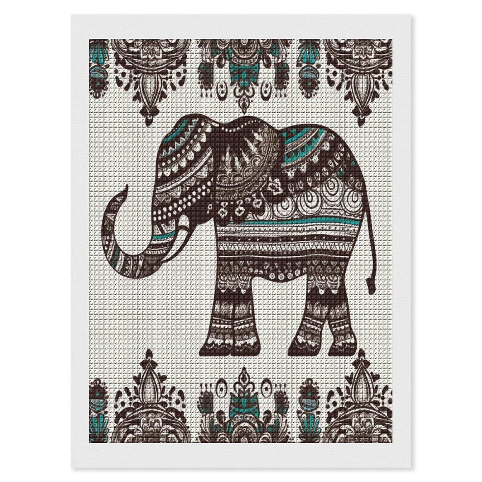 FodPand Bohemian Elephant Pattern Diamond Painting Kit for Beginner Fun 5D DIY Crafts for Adults Diamond Art Kits Square Diamond Art Canvas Painting Gem Art Crafts for Home Wall Decor 12"x16"
