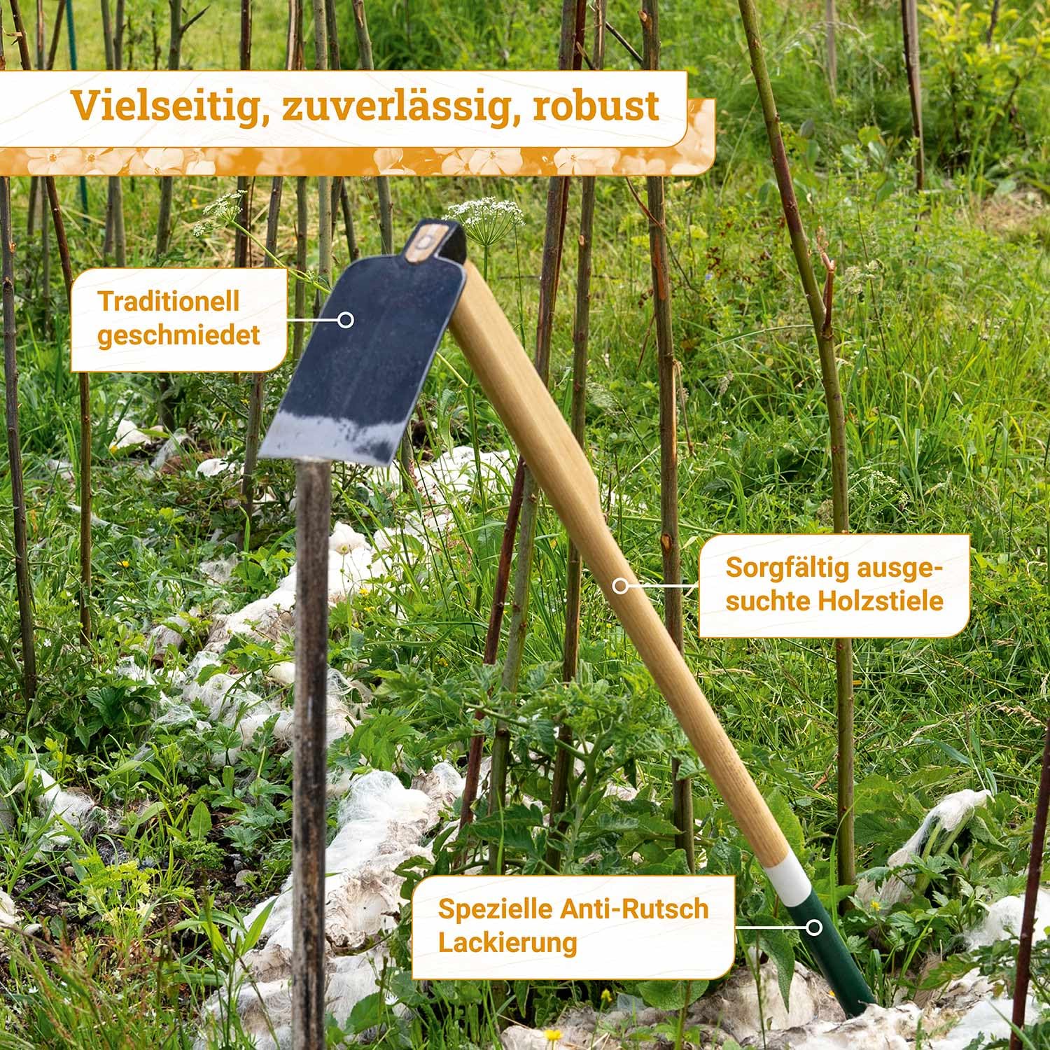 ADLER Feldhacke Gartenhacke – 105/135 cm FSC®-Eschenstiel, geschmiedeter C45-Stahl, Blatt 180x120 mm, Heilbronner Hacke, robust & langlebig, ideal zum Auflockern von Böden (Natur, L - 1350 mm)