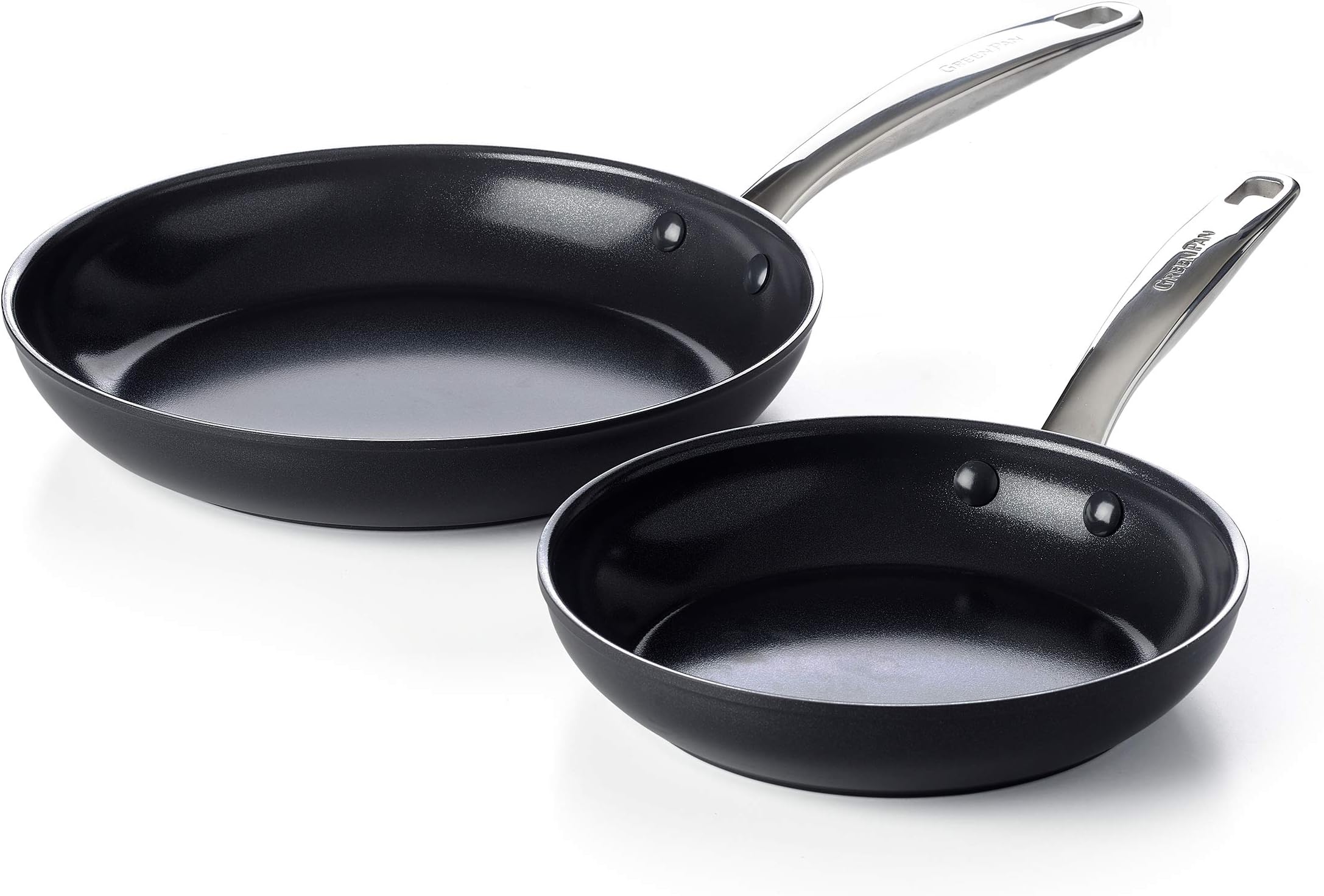 GreenPan Prime Midnight Healthy Ceramic Nonstick, Frying Pan Set, 8" and 10", Black