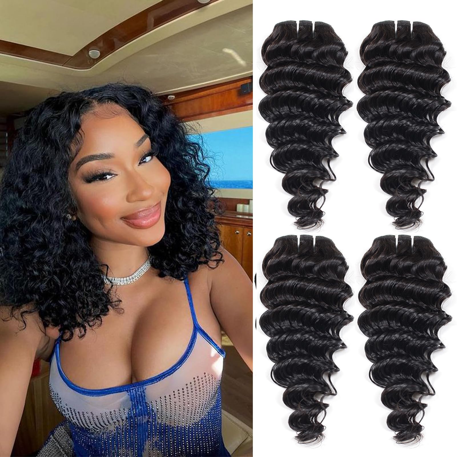 Amazon.com : JTdebade Deep Wave Human Hair 4 Bundles 12 Inch Human
