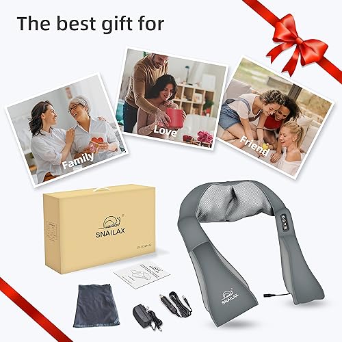 Miniatura 6 de Snailax Shiatsu Masajeador de cuello y hombros  Masajeador de espalda con calor, almohada de masaje eléctrico de amasamiento profundo para cuello,