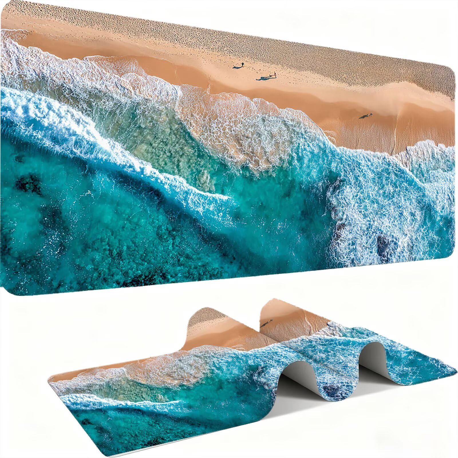 Podkładka pod mysz z piaskową plażą/krajobrazem XXL 1500 x 800 mm duża podkładka pod mysz szyte krawędzie wodoodporna antypoślizgowa duże rozszerzone akcesoria biurowe do PC, poprawia dokładność i