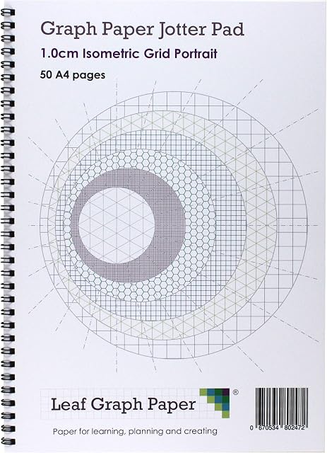 A4 Isometric Graph Paper 10mm 1cm, Jotter Pad 50 Portrait Pages, Wire Bound