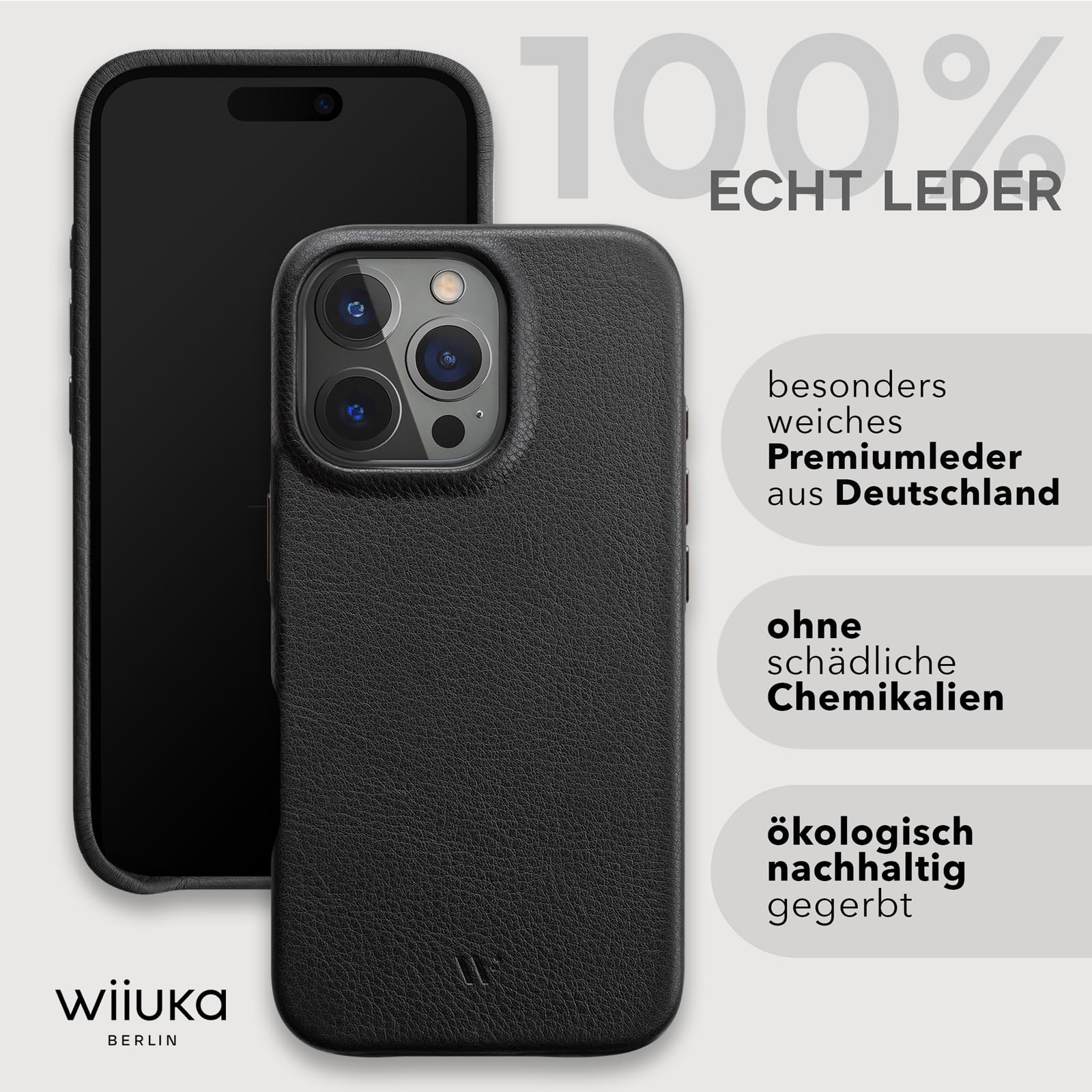 WIIUKA Custodia per iPhone 16 Pro Max, in pelle tedesca, ultra sottile, di alta qualità, colore: nero