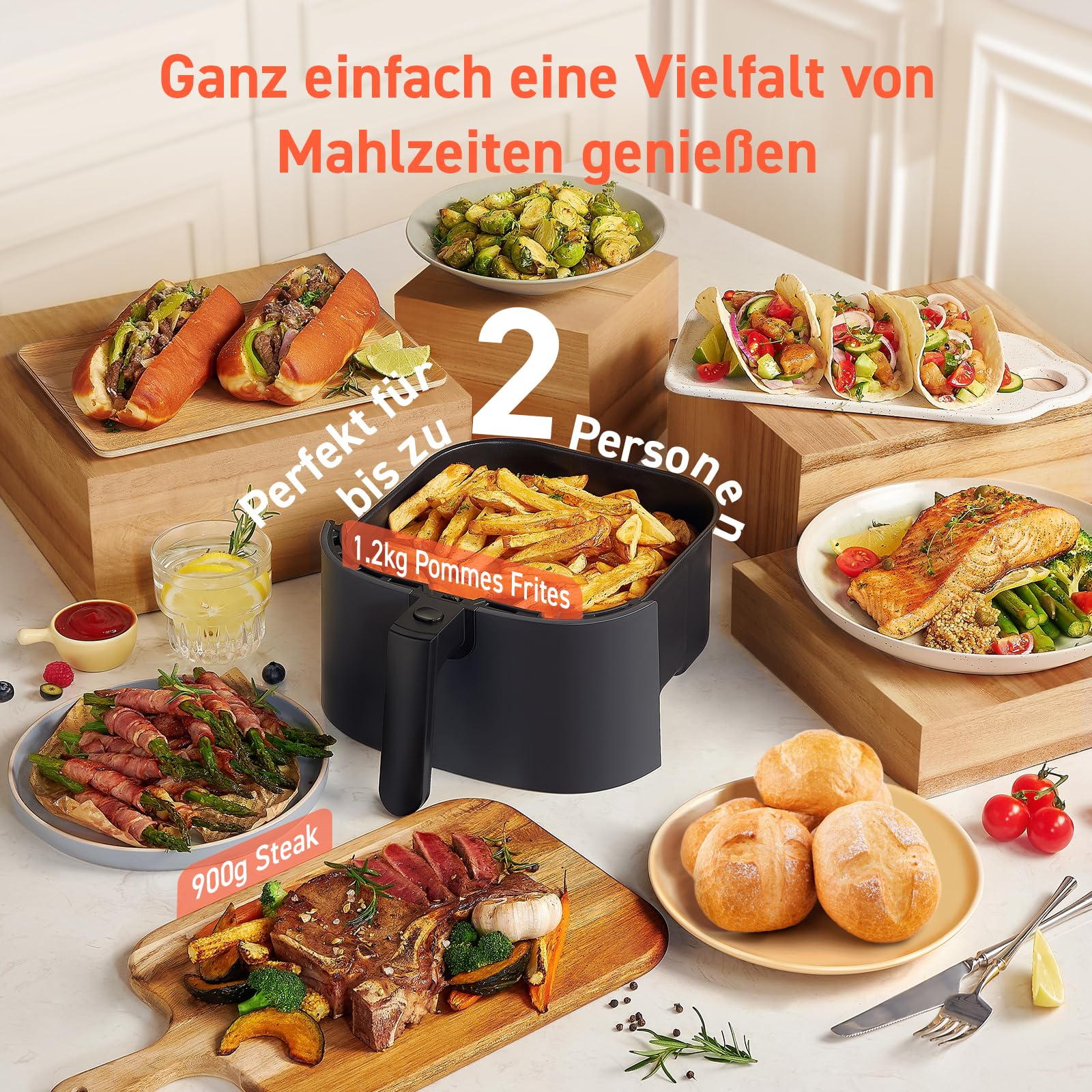 COSORI Airfryer | 4,7L 7-in-1 Heissluftfritteuse | Max 230℃ & 55dB leise Heißluftfritteuse | 100+ Rezpete | 55% Energiesparend | spülmaschinenfest | Hellgrau | L501