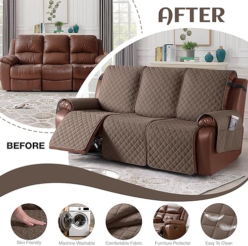 Miniatura 4 de KinCam Fundas de sofá reclinable 100% impermeables, antideslizantes para sofá reclinable de 3 plazas, protector de muebles con correas elásticas