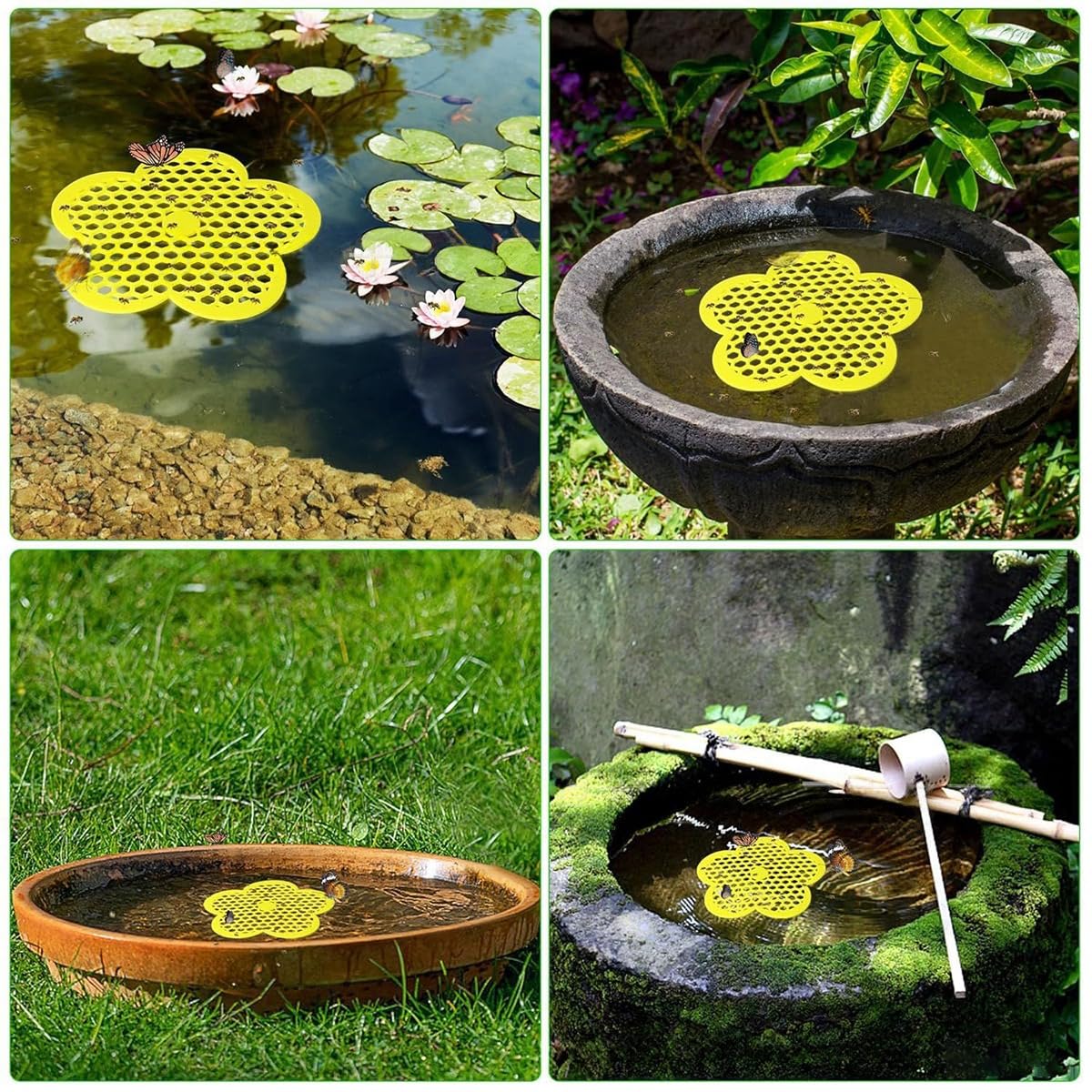 2 isolette per il nuoto delle api per uso esterno, per giardino, a forma di fiore, mangiatoia a nido d'ape, per impollinatori assetati e bagno (2 pezzi)