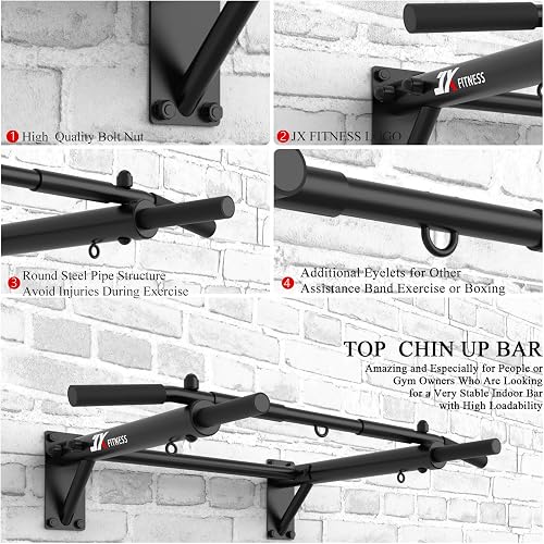 JX FITNESS Barra di Trazione Muro Sbarra Trazioni Multifunzione Pull Up Bar, 3 Occhielli Per TRX e Sacca da Box, Barra Fitness - 5