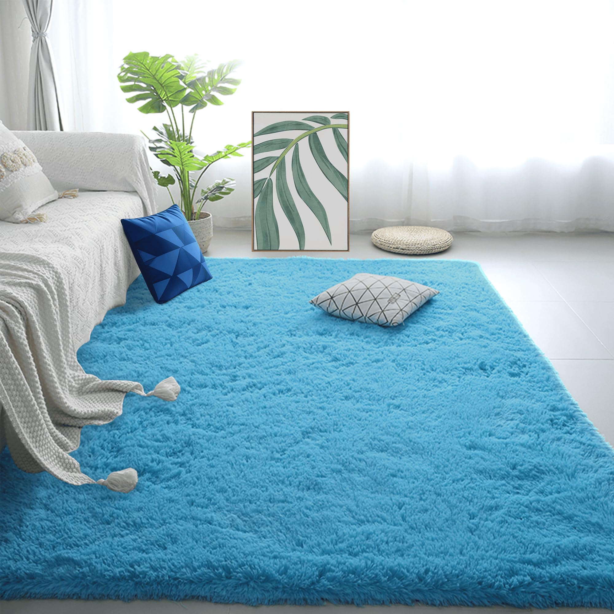 Tapis de salon bleu 120x150 cm pour chambre et couloir chaleureux