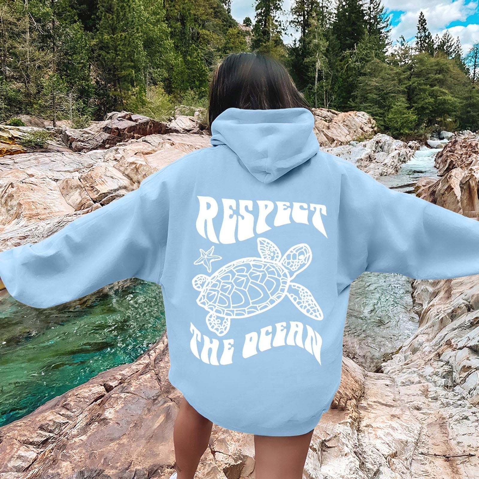 Sweat à capuche pour femme - Sweat à capuche surdimensionné - Avec imprimé tortue - Haut ample - Loose - Loisirs - Hauts streetwear - Manches longues