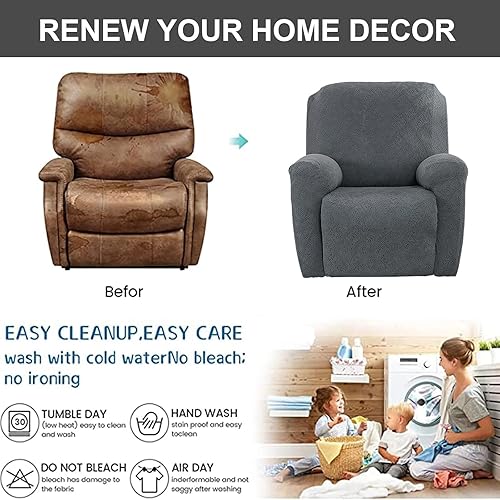 Vista 213 de Eco-Ancheng Fundas reclinables de 4 piezas, fundas para sillas reclinables, fundas elásticas para sofá reclinable, fundas ajustables antideslizantes