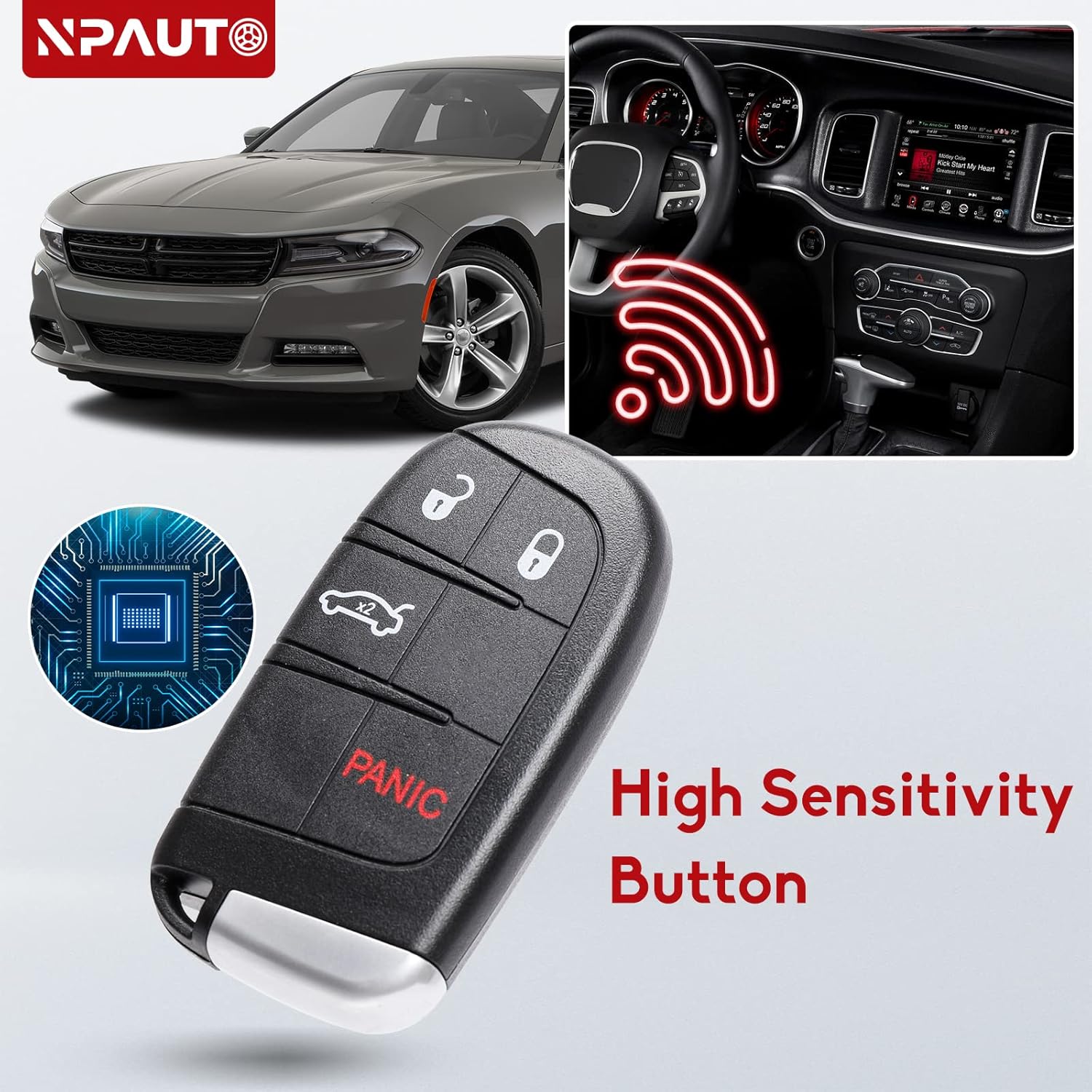 NPAUTO Smart Key Fob Replacement for Dodge Charger Challenger Dart Durango Chrysler 300 2011 2012 2013 2014 2015 2016 2017 2018 - Keyless Entry Remote Control Car Key Fobs (M3N-40821302, 4 Buttons)