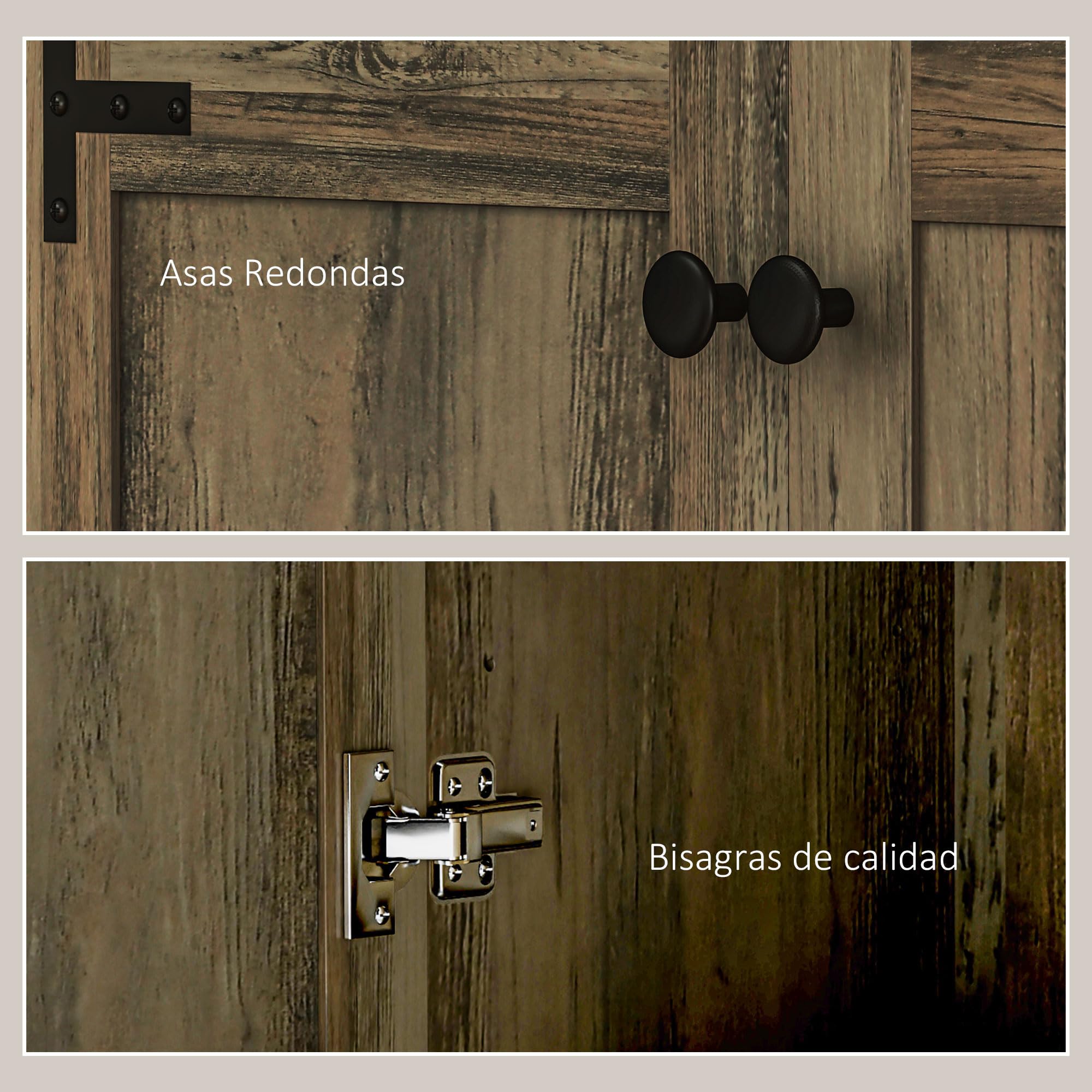 HOMCOM Alacena de Cocina Armario de Cocina Armario de Almacenaje con 2 Puertas y Estantes Ajustables para Comedor Salón 78x31,5x182 cm Marrón Grisáceo