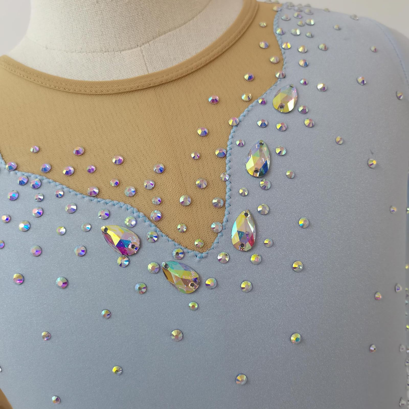 LIUHUO Eiskunstlaufkleid blau für Mädchen Langarm Kinder und Erwachsene Wettkampfleistung