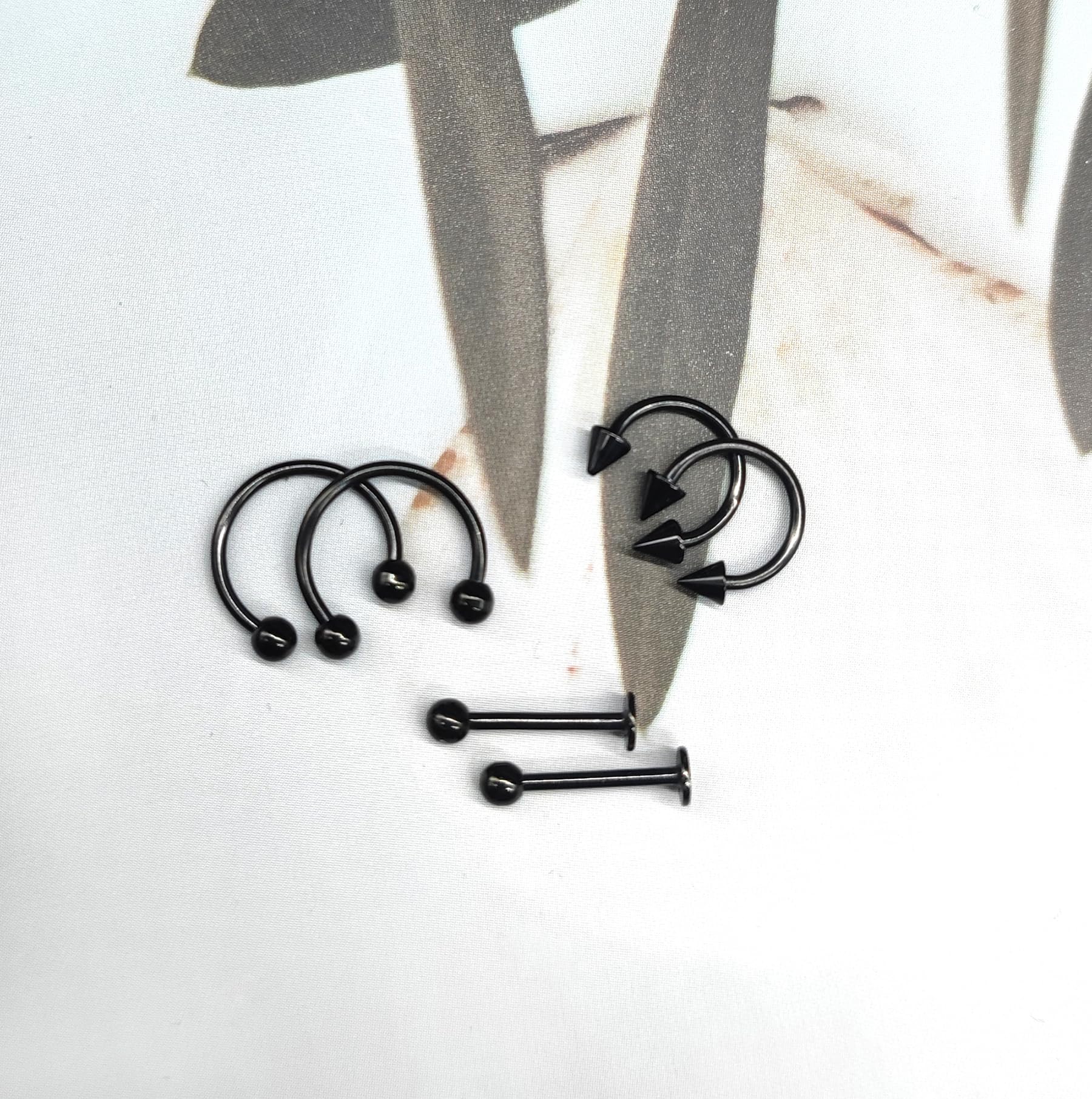 40Pcs 16G Lip Rings Surgical Steel Snake Bite Jewelry Labret Monroe Barbell Daith Tragus Helix Piercing Nose Septum Jewelry for Women Men 6mm/8mm/10mm/12mm