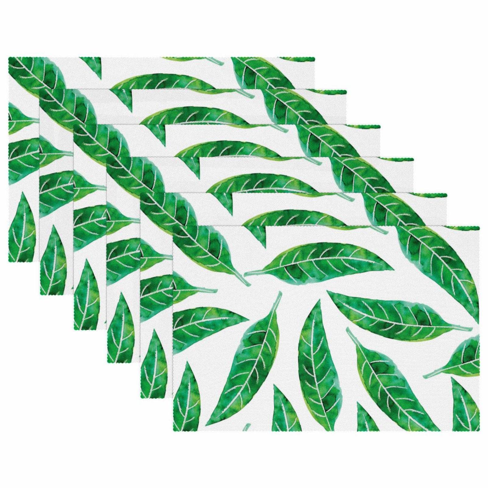 Lot de 4 sets de table résistants et lavables pour la maison et le restaurant Motif feuilles aquarelles Vert 45 x 30 cm