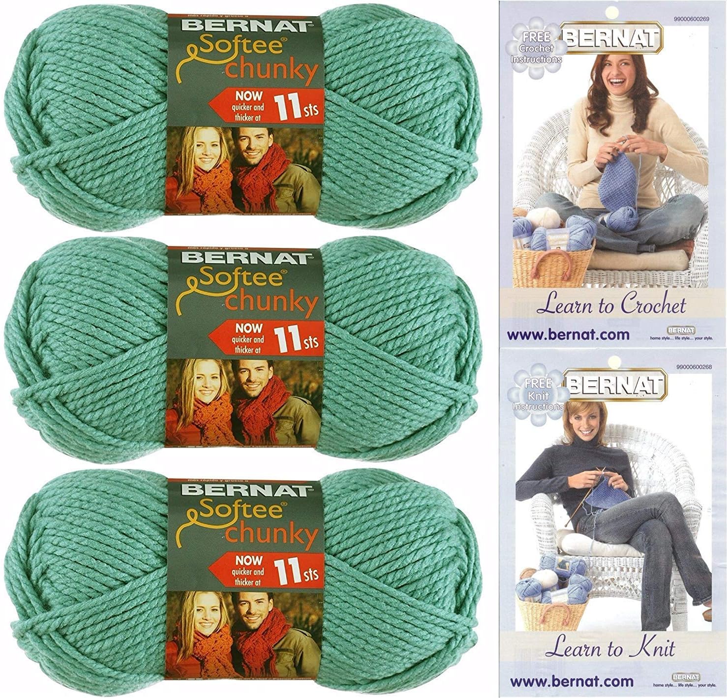 BERNAT SOFTEE CHUNKY- PACK OF 6 BALLS - 100G EACH BALL - SEAGREEN, 10 x 3 x 16 inches - Image 3