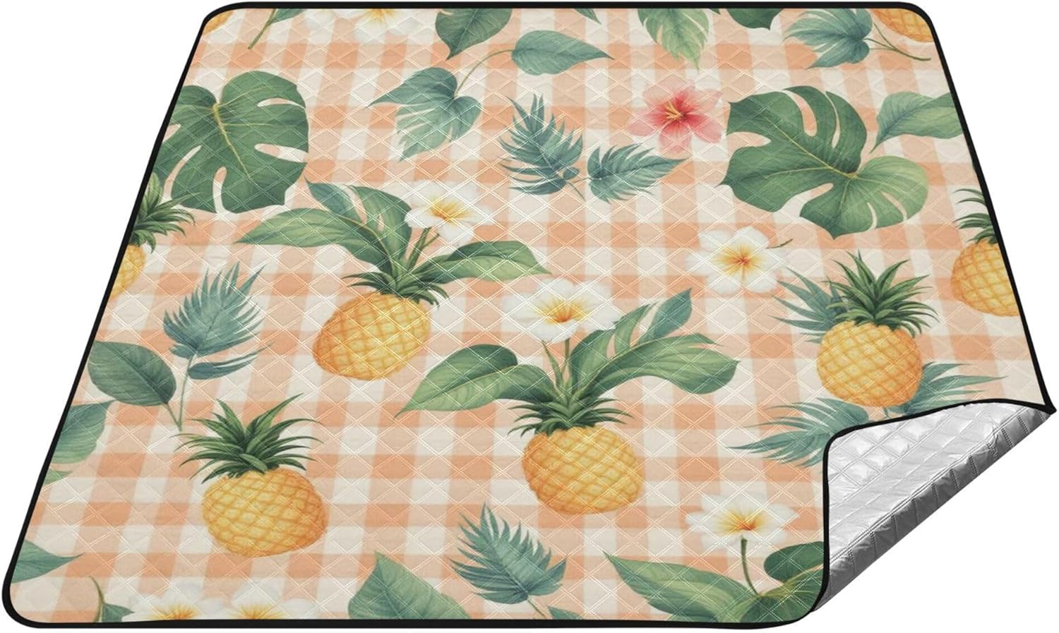 Orange Tropical Gingham Seamless Wallpaper Waterproof Picnic Table Water Resistant Picnic Picnic Accessories Outdoor for Grass Concert Blanket cojines para Picnic