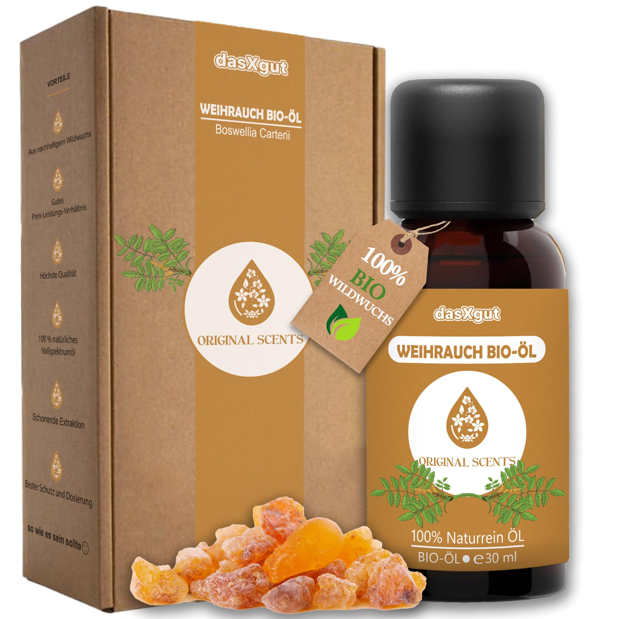 DasXgut - BIO Weihrauchöl 30 ml [100% NATURREIN] - Reines Weihrauch Öl - Duftöl Parfumqualität - Nachhaltiger Wildwuchs - Frankincense Oil E5004119 BG-BIO-02