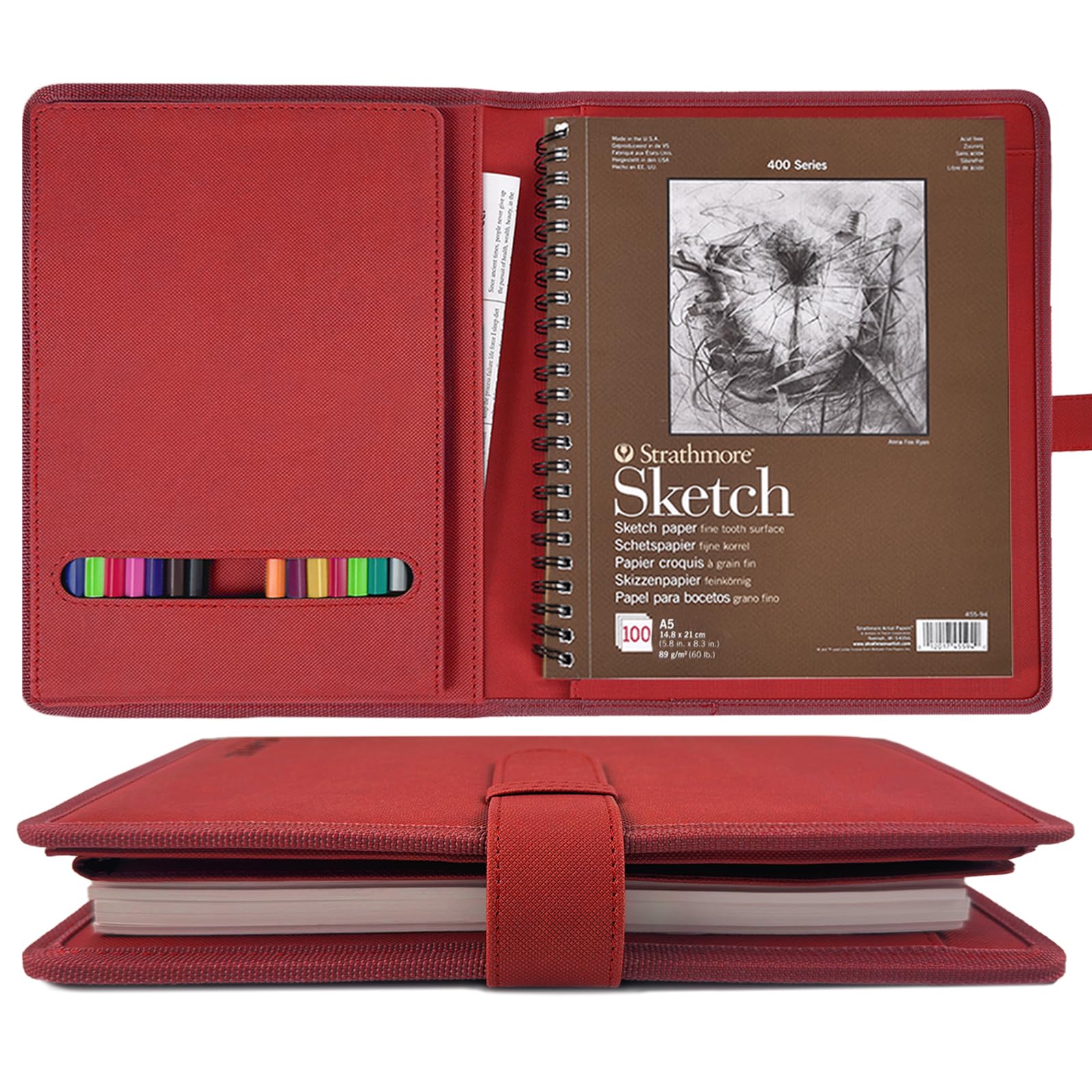 Skizzenbuch-Einband, Leder, 14 x 21 cm, Rot