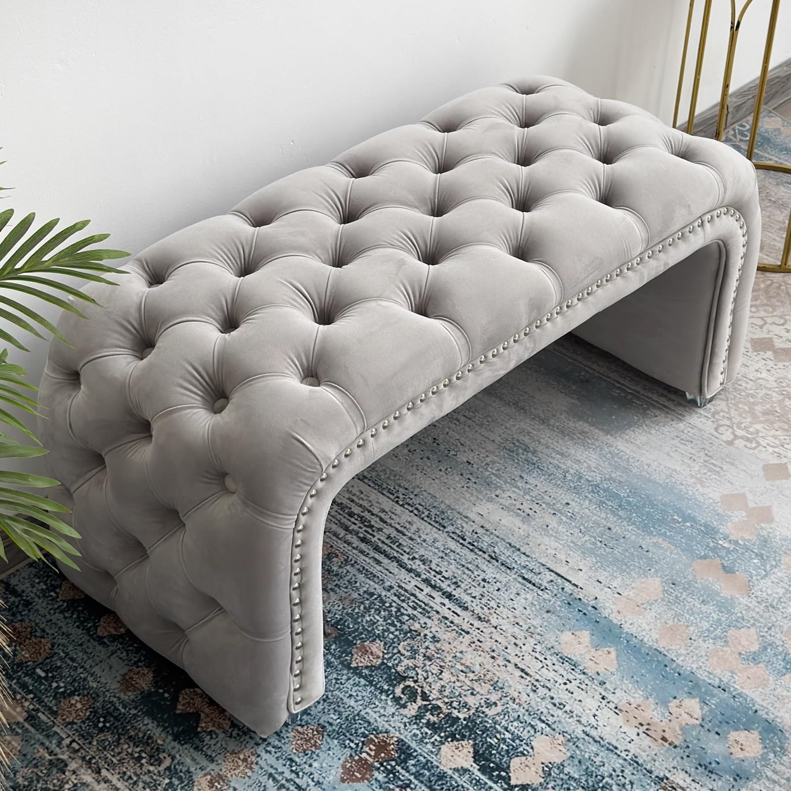 MSHGSKU Modern Fabric Shoe Bench with Upholstered Footrest Tufted Accent Seating for Entryway & Living Room Gray 39.37in 100cm Stylish Storage Solution & Extra Seating.