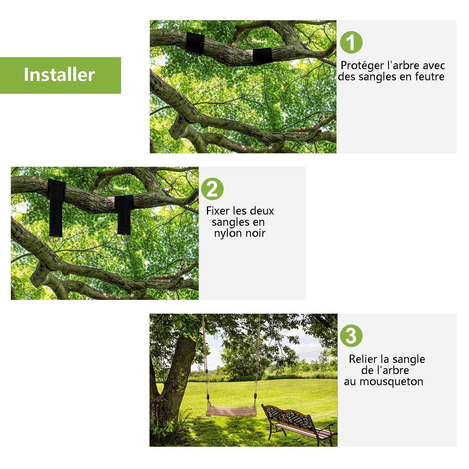 Balançoire Classique en Bois pour Arbre, balançoire d'extérieur pour Adultes et Enfants, siège de balançoire en Bois avec Corde Solide