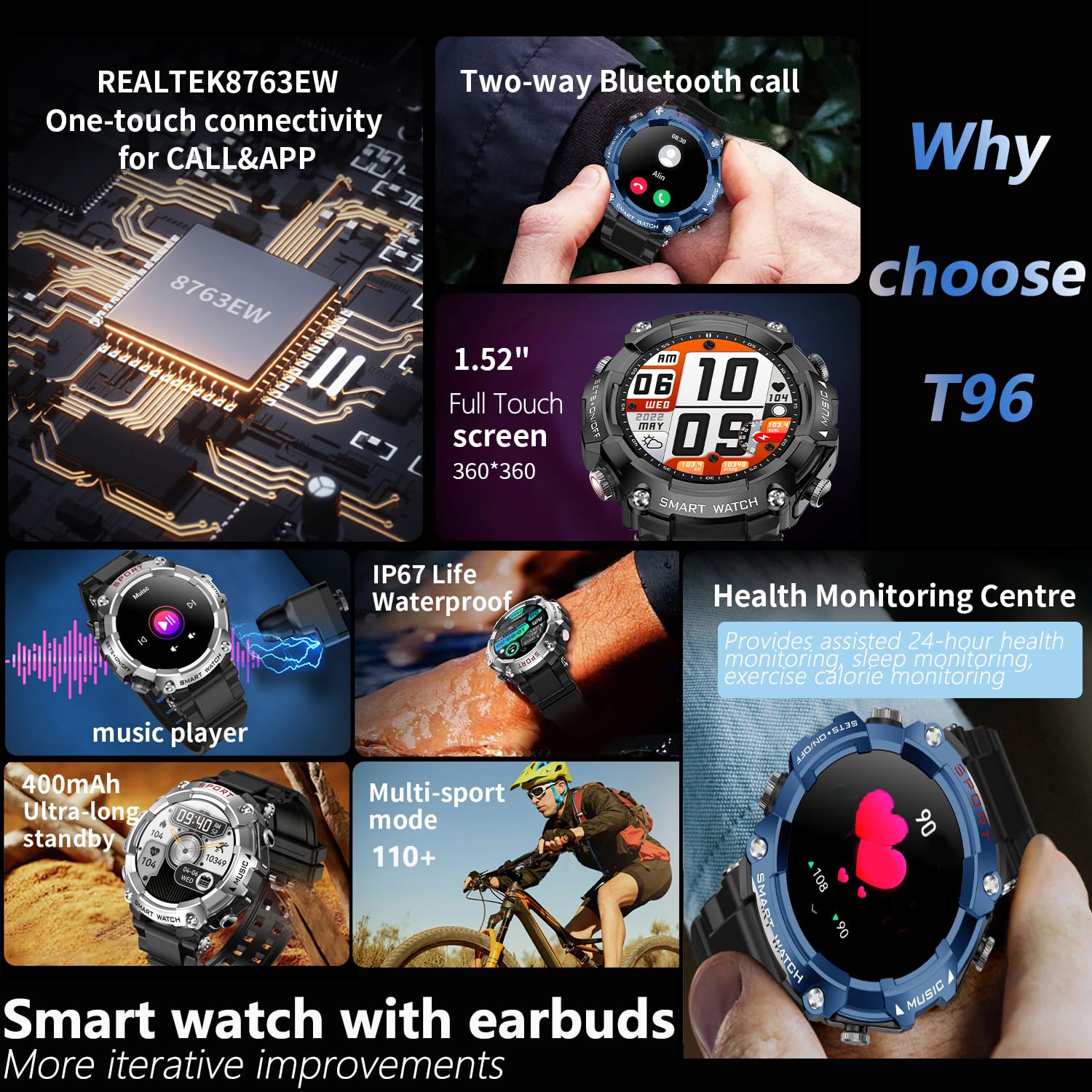 Smart Watch with Earbuds for Men Women Review - Dettaglio