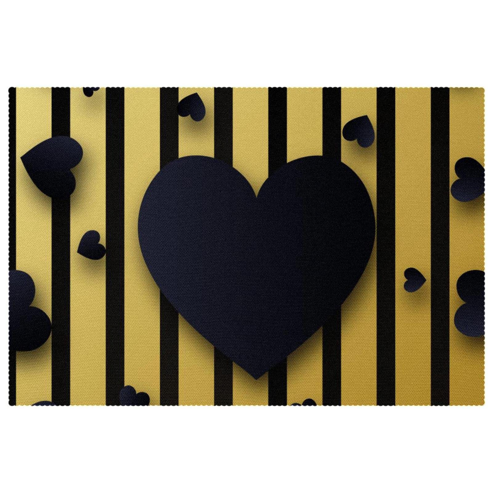 Set de table noir à cœurs et rayures lot de 6 tapis de salle à manger lavables 30x45cm