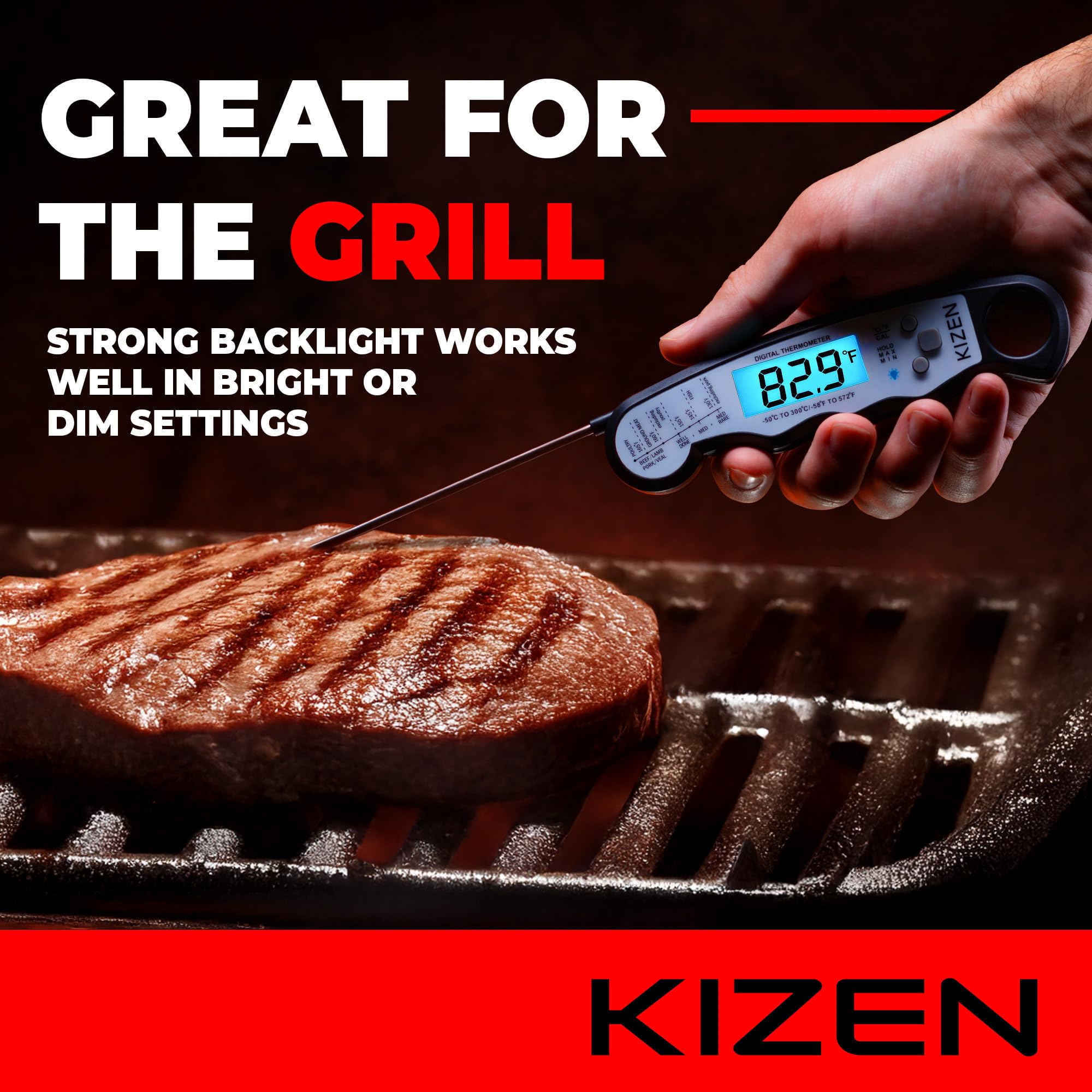 Kizen Instantánea de la carne roja termómetro de lectura