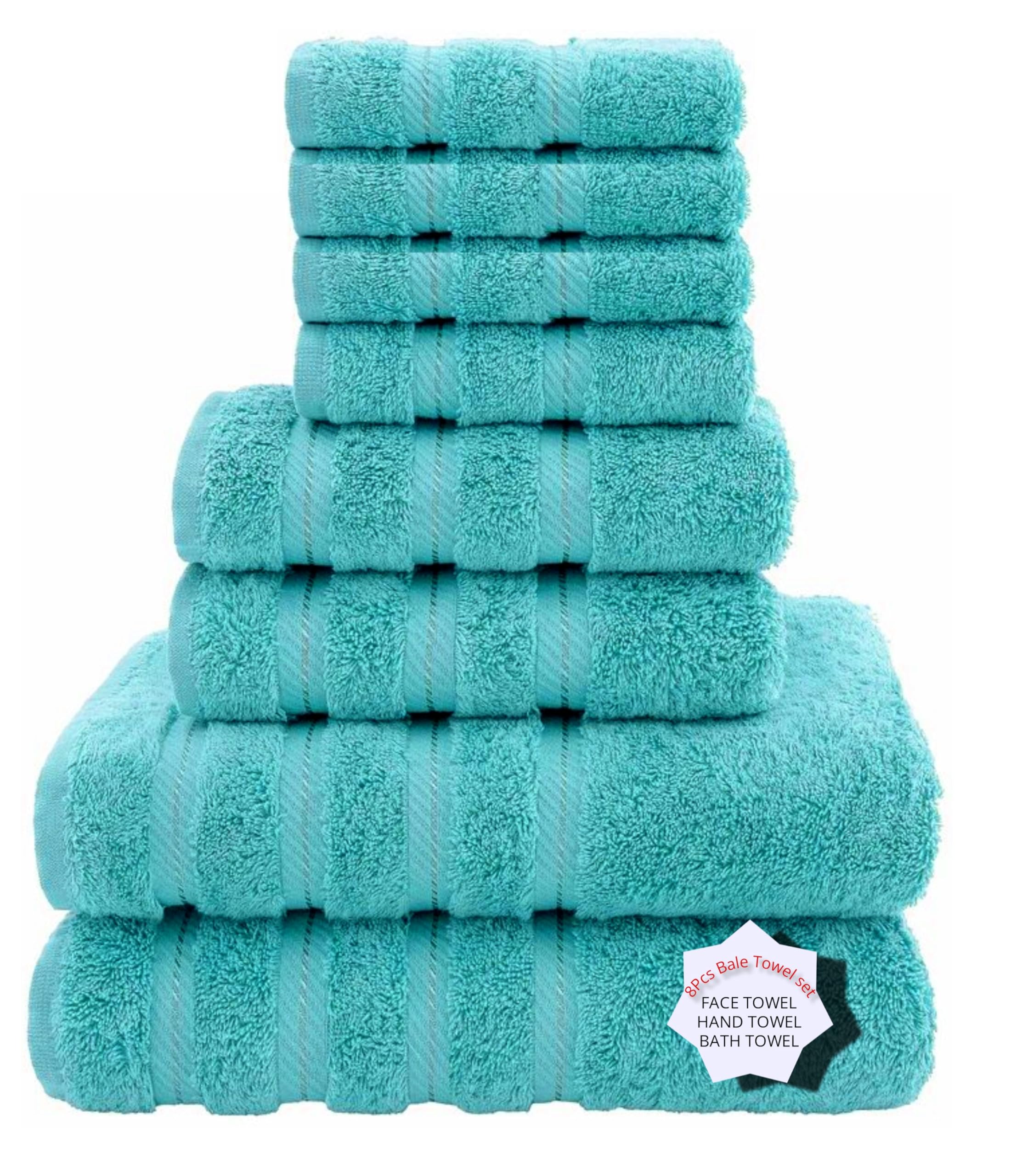 Diamond Tex 8 Pcs Towel Bale Set Premium 100% Egyptian Cotton Face Hand Bath Towel Set Super Soft 600-GSM Quick Dry & Absorbent Towels For Multipurpose Use (Teal, Cotton)