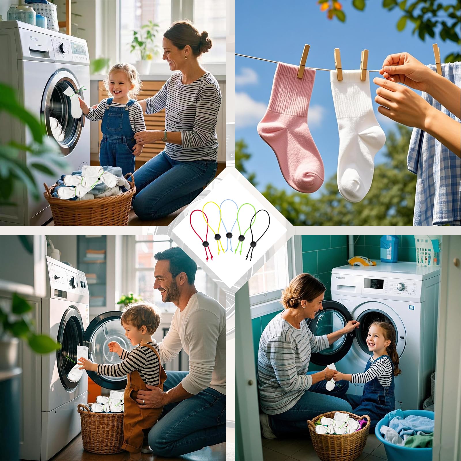 35-teiliges Wäscheklammern-Set enthält 25 Sockenclips für Wäsche, Nylonband, Socken-Organizer, 10 Holzklemmen, Ihre Socken-Wäsche organisieren Krawatten-Clips, Socken-Organizer zum Waschen (35)