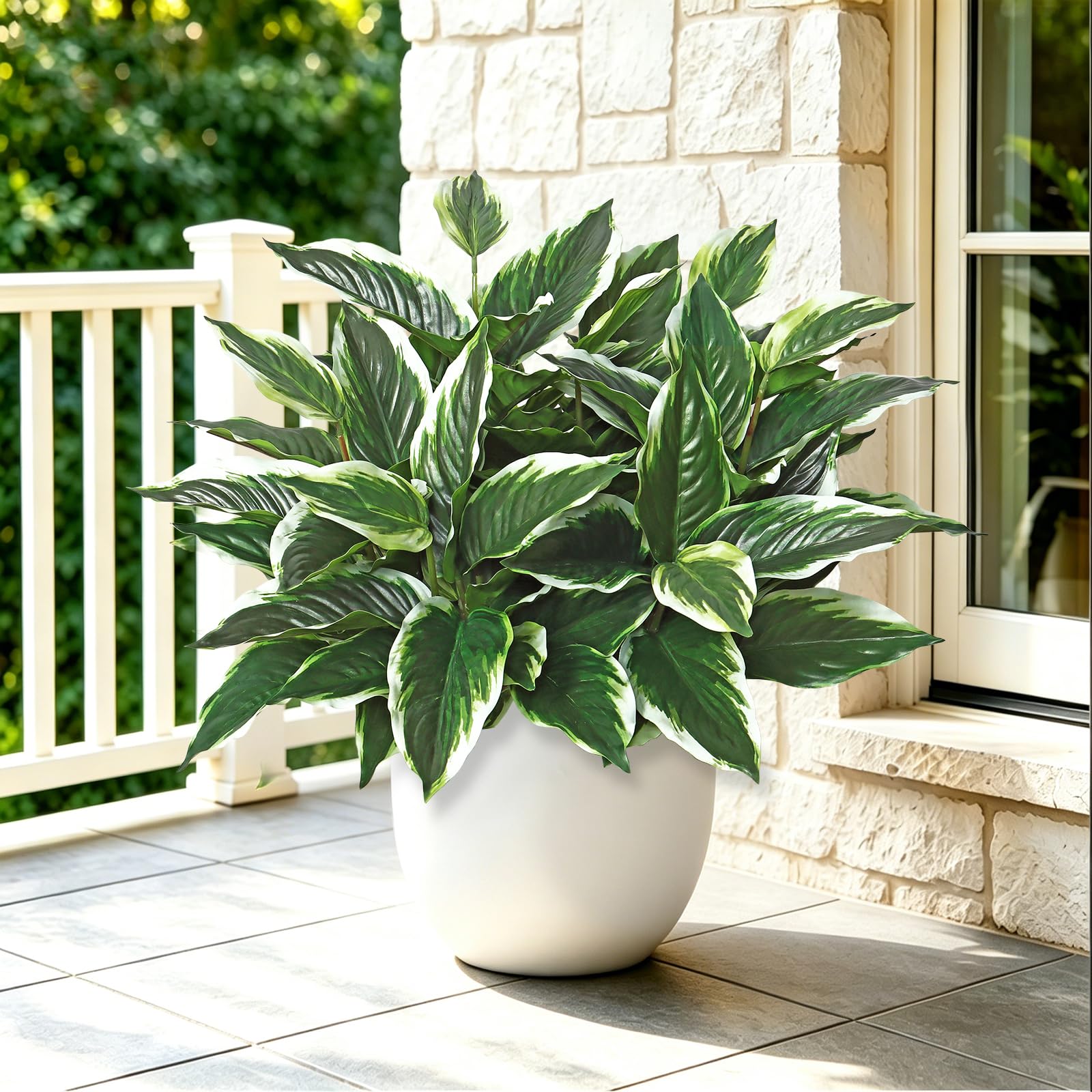 8 bastoni Piante verdi tropicali artificiali, 40 cm, per esterni | resistenti ai raggi UV, steli di foglie verdi artificiali per veranda, balcone, vaso da giardino, decorazione per interni