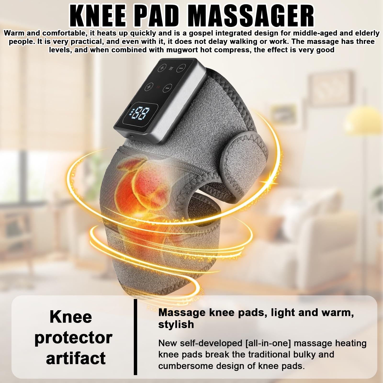 Appareil de massage de genou Chaleur : genouillère chauffante électrique 3 en 1 Vibration infrarouge Appareil de massage du genou sans fil Appareil de massage du genou Soulagement de la douleur 5
