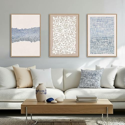 SAFERRYHOME Arte de pared bohemio de contraste azul neutro de mediados de siglo, impresiones modernas en lienzo enmarcadas grandes líneas zen